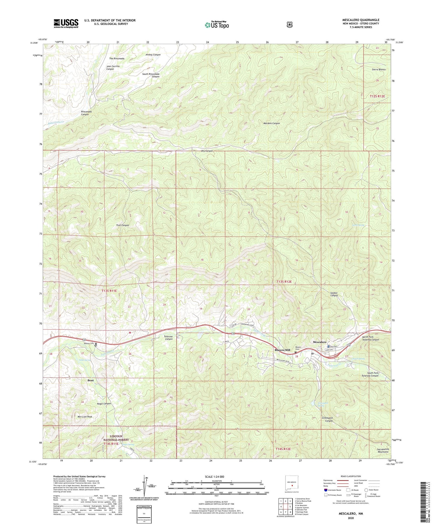 Mescalero New Mexico US Topo Map Image