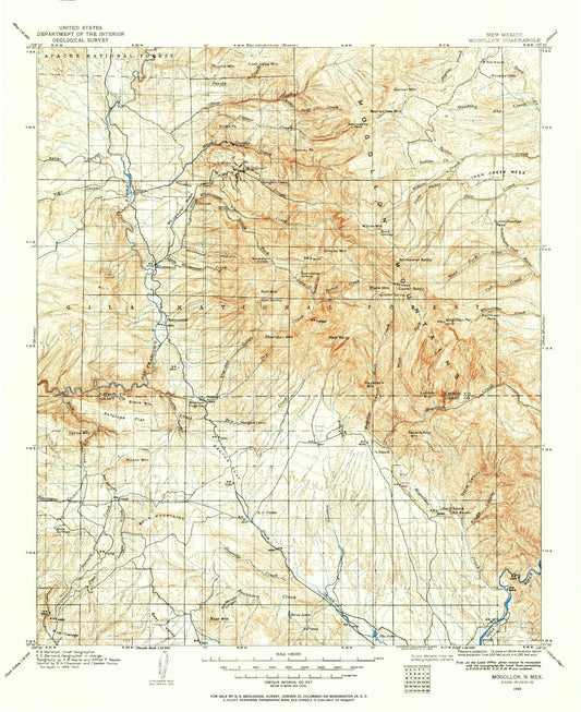 Historic 1910 Mogollon New Mexico 30'x30' Topo Map Image
