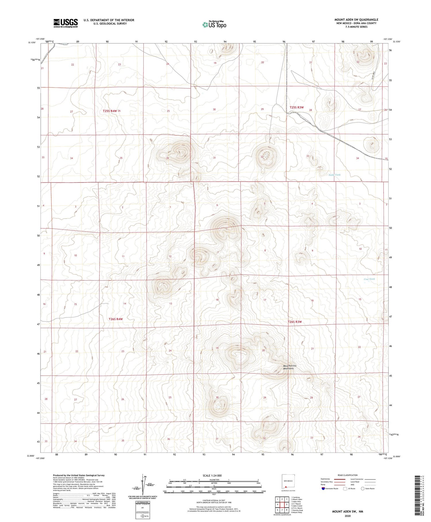 Mount Aden SW New Mexico US Topo Map Image