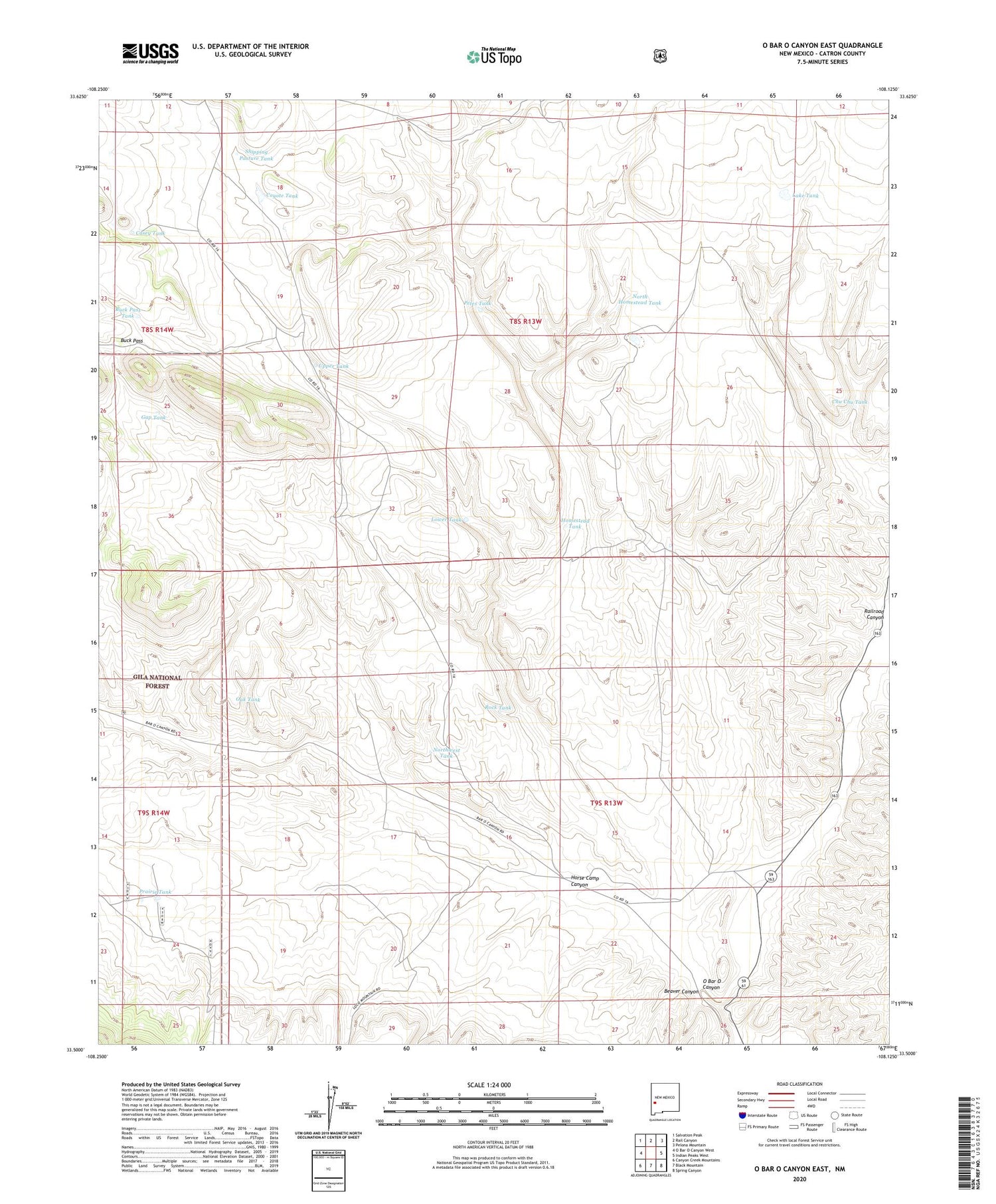 O Bar O Canyon East New Mexico US Topo Map Image