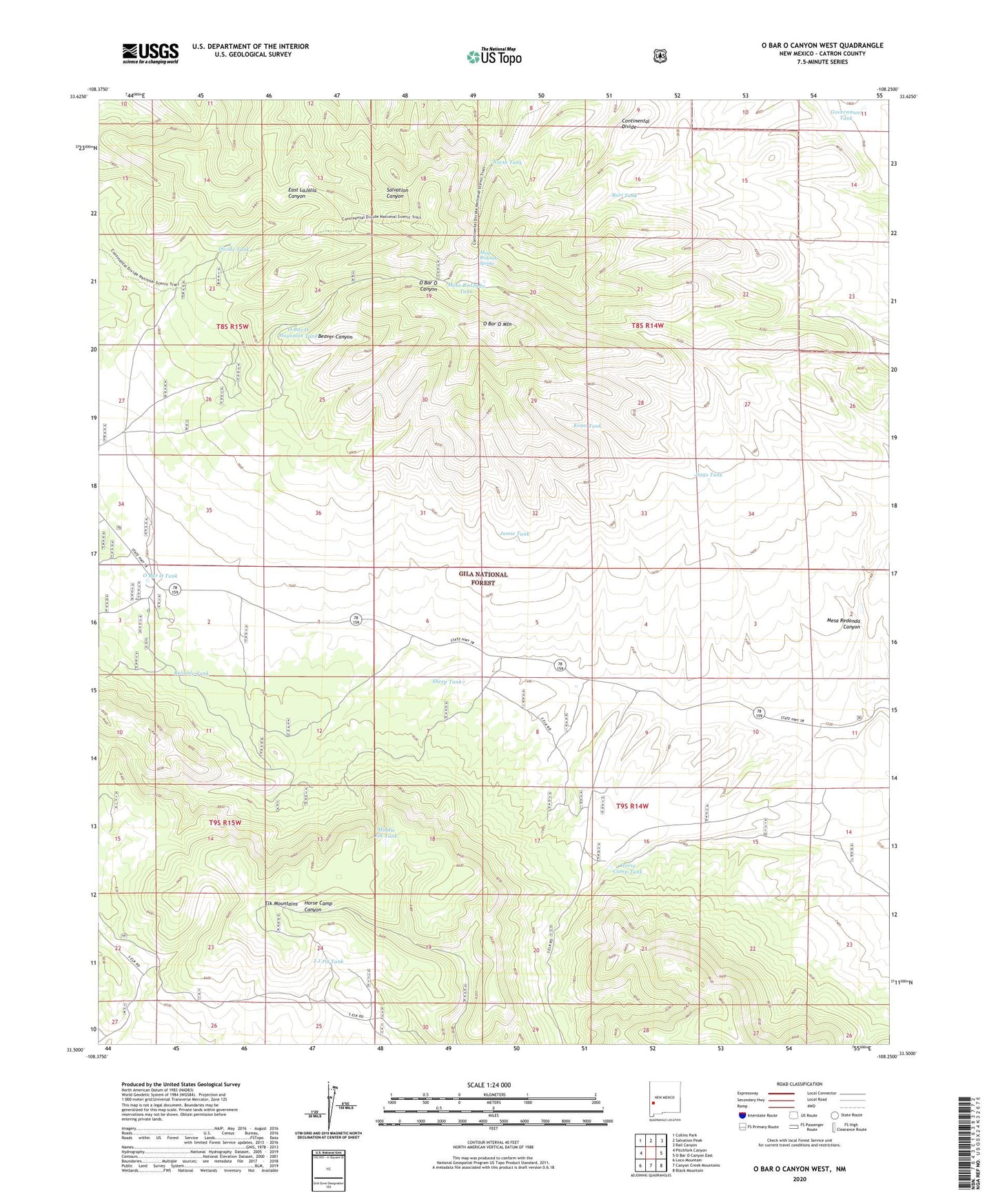O Bar O Canyon West New Mexico US Topo Map Image