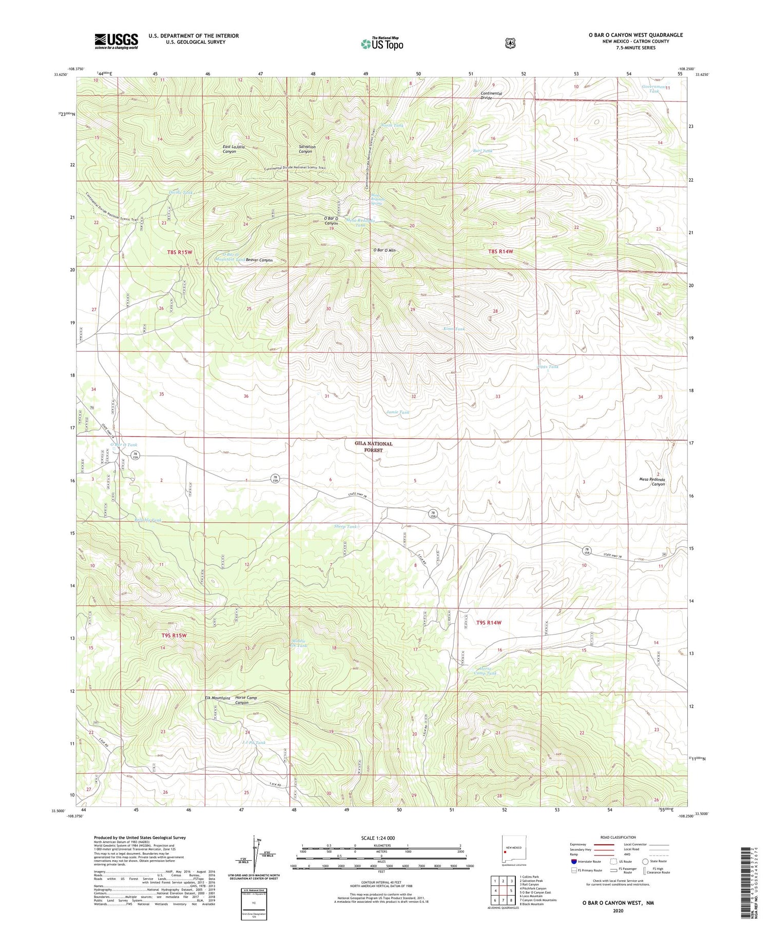 O Bar O Canyon West New Mexico US Topo Map Image