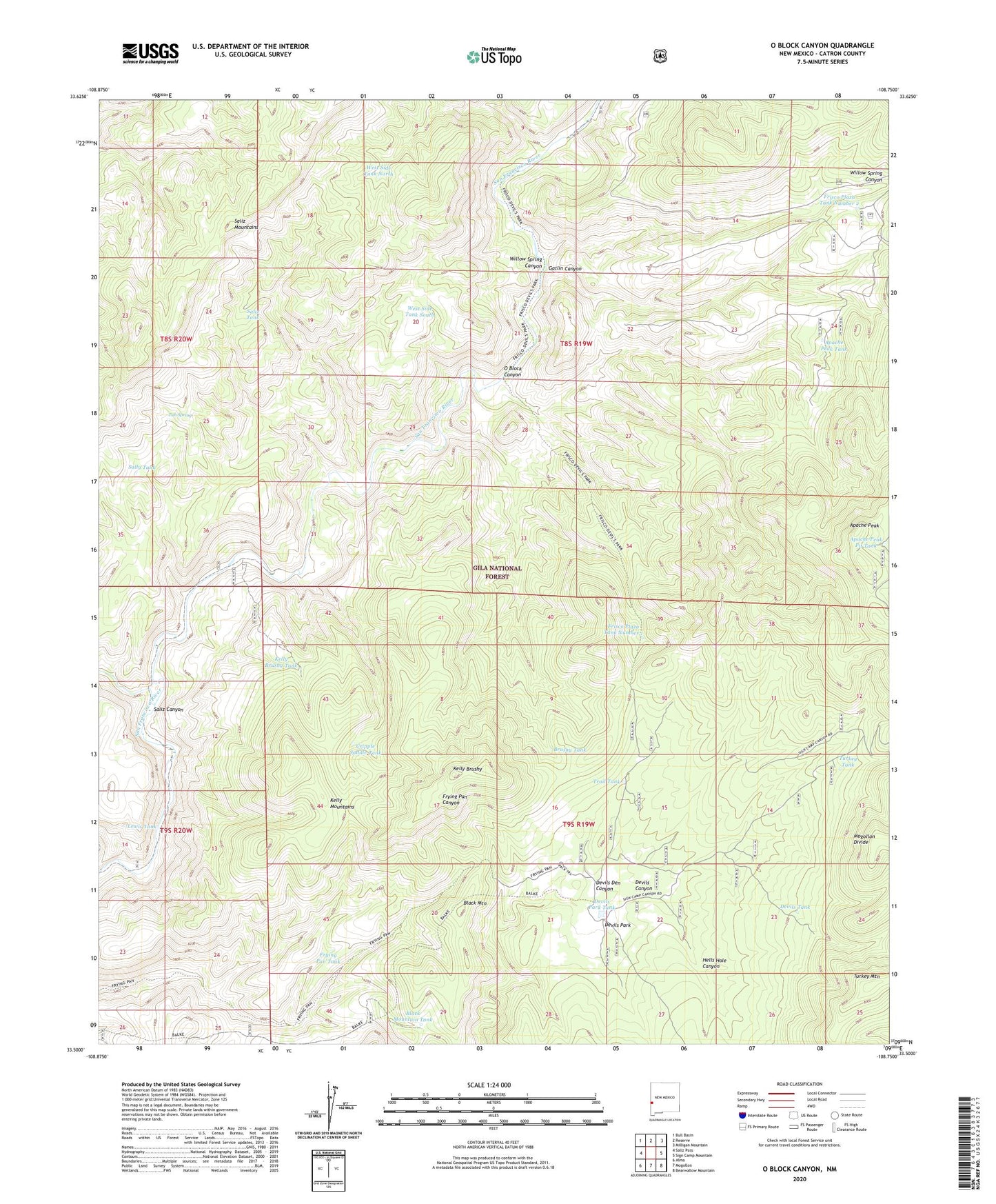 O Block Canyon New Mexico US Topo Map Image