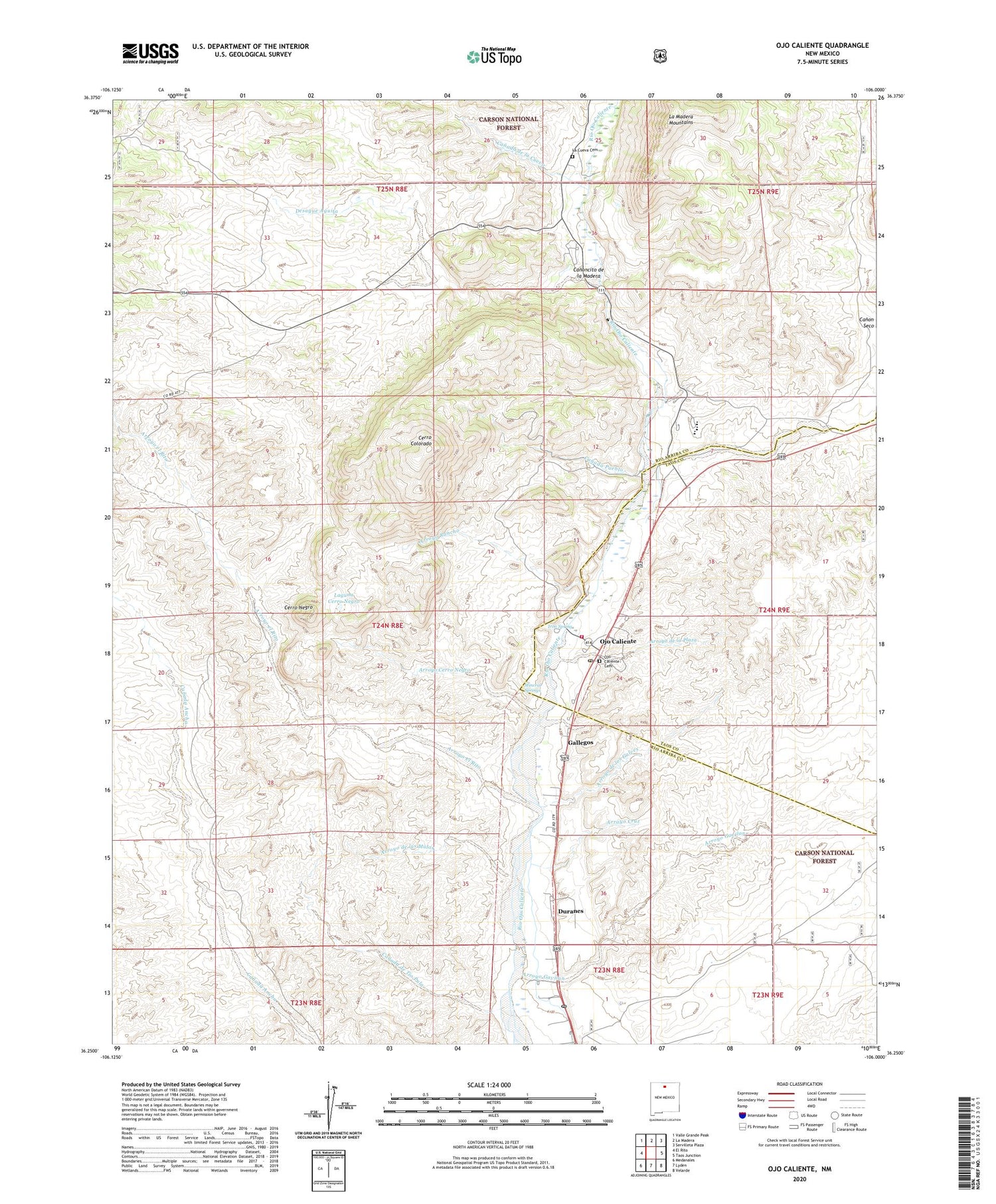 Ojo Caliente New Mexico US Topo Map Image