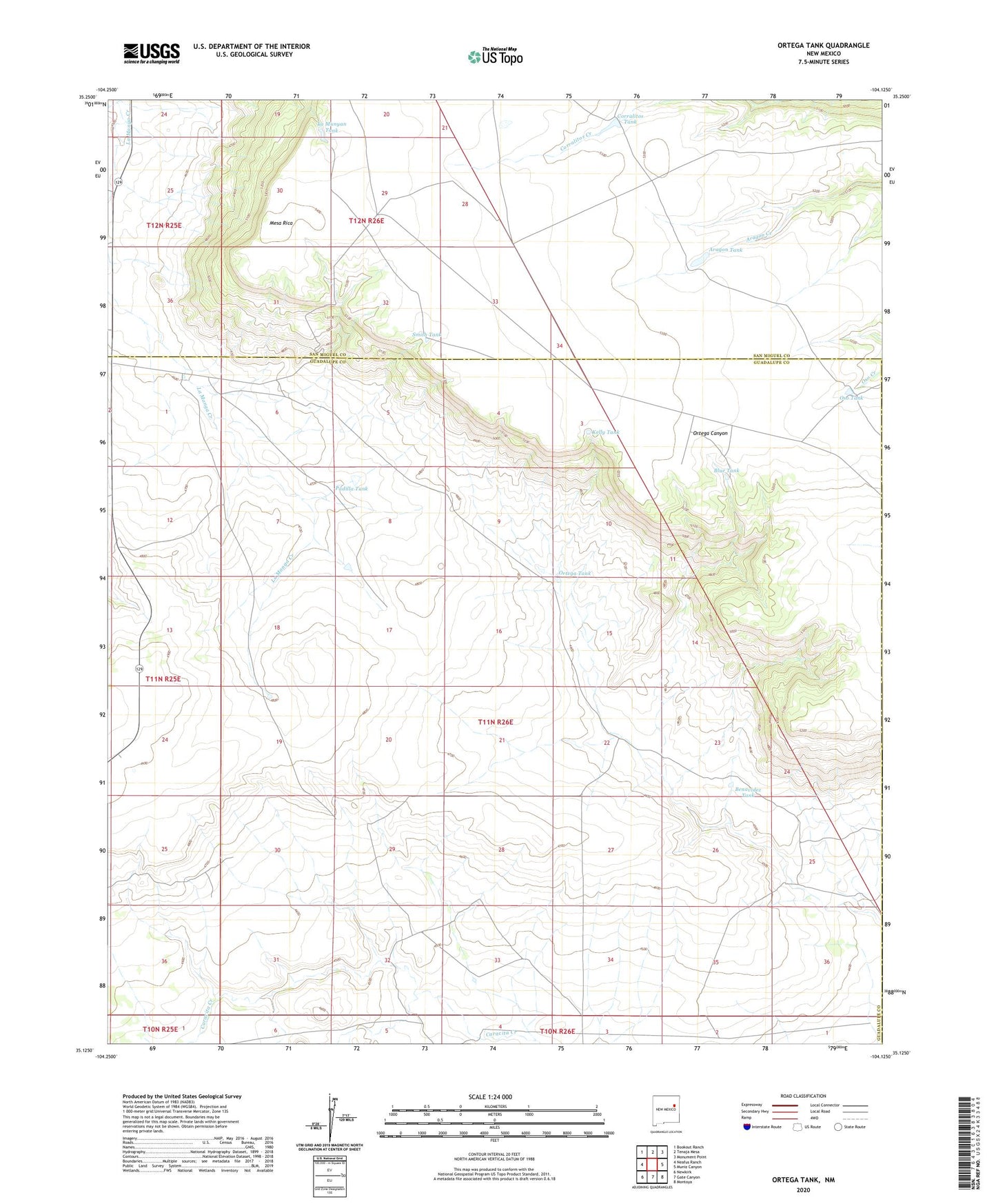 Ortega Tank New Mexico US Topo Map Image