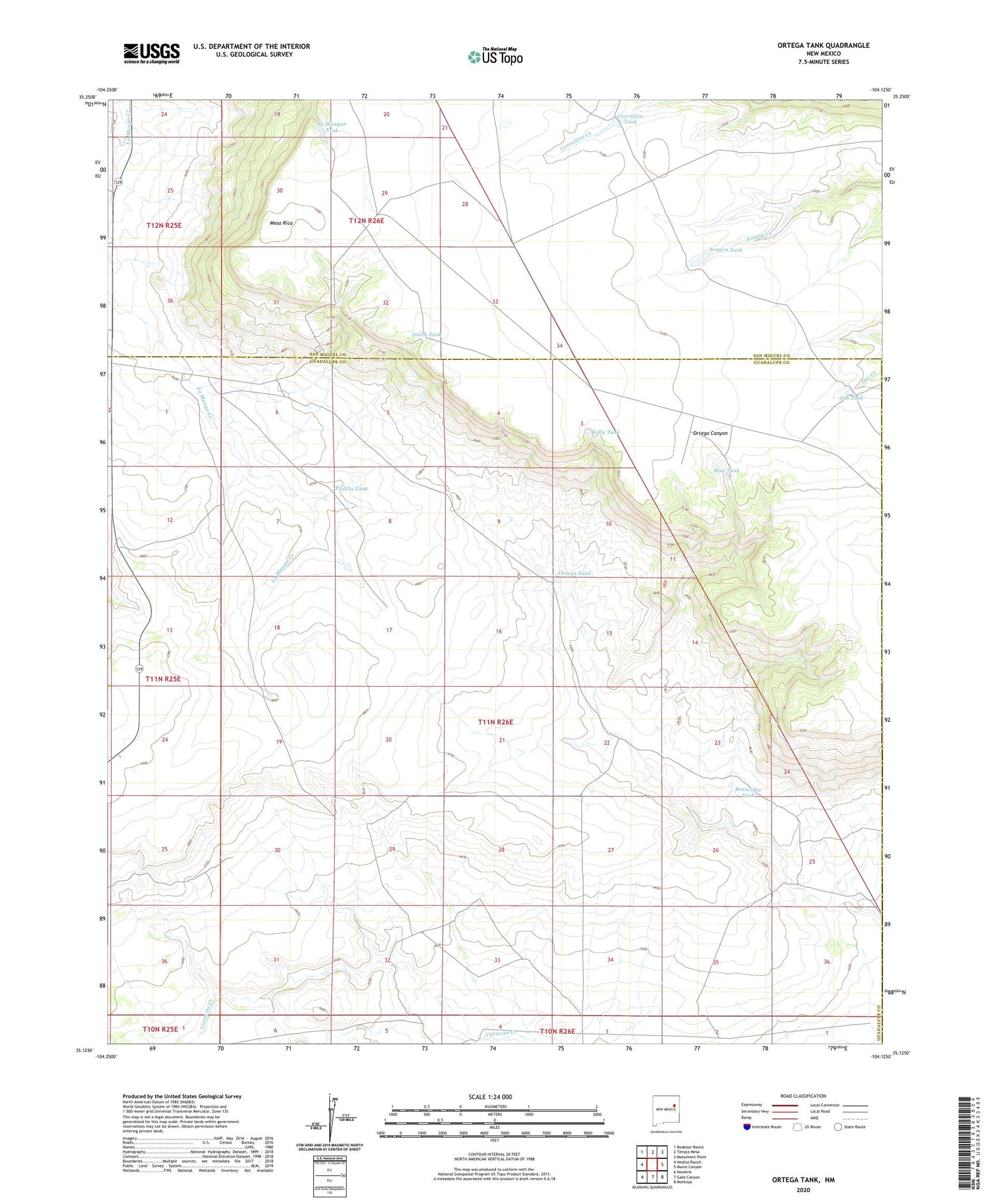 Ortega Tank New Mexico US Topo Map Image