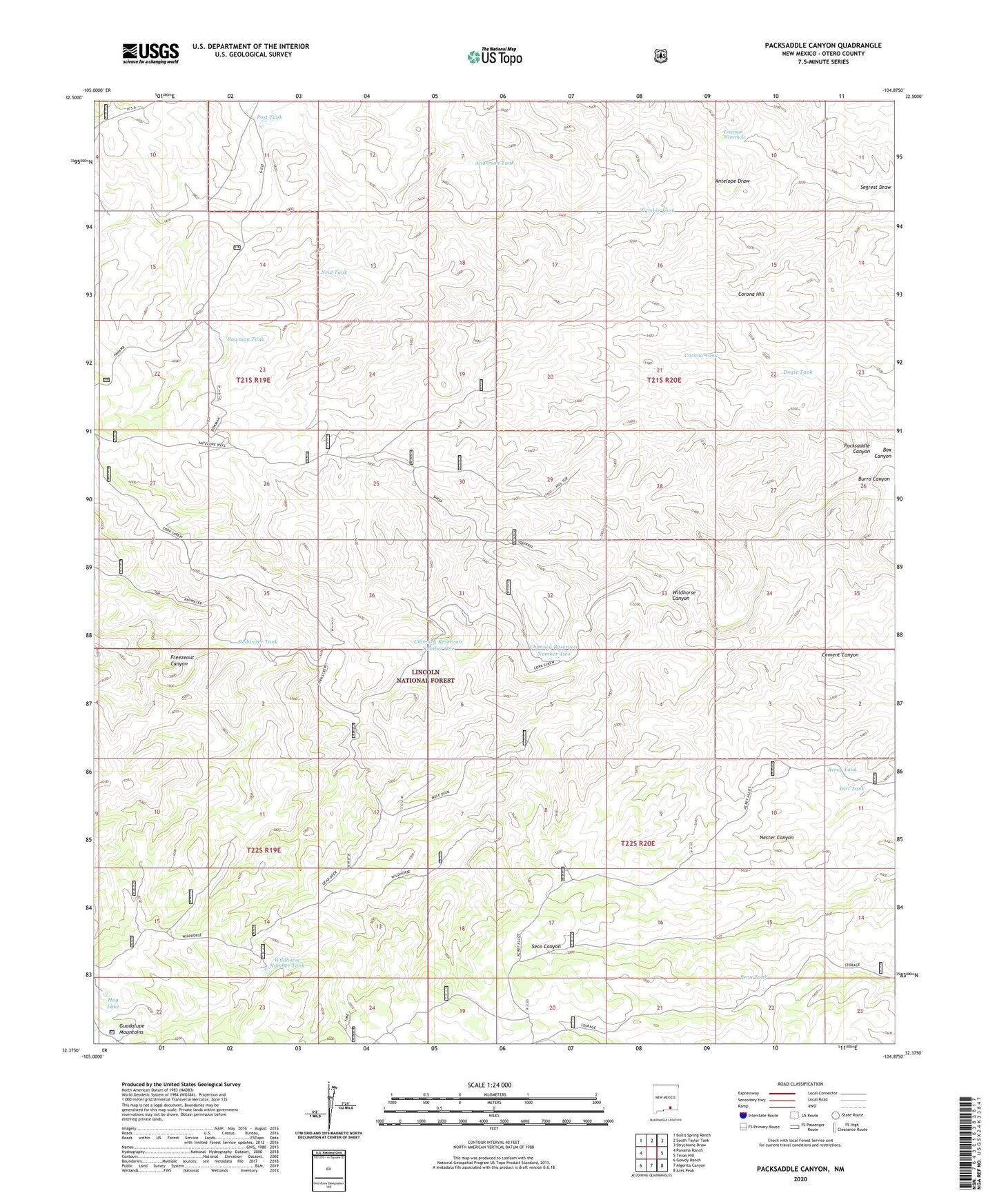Packsaddle Canyon New Mexico US Topo Map Image