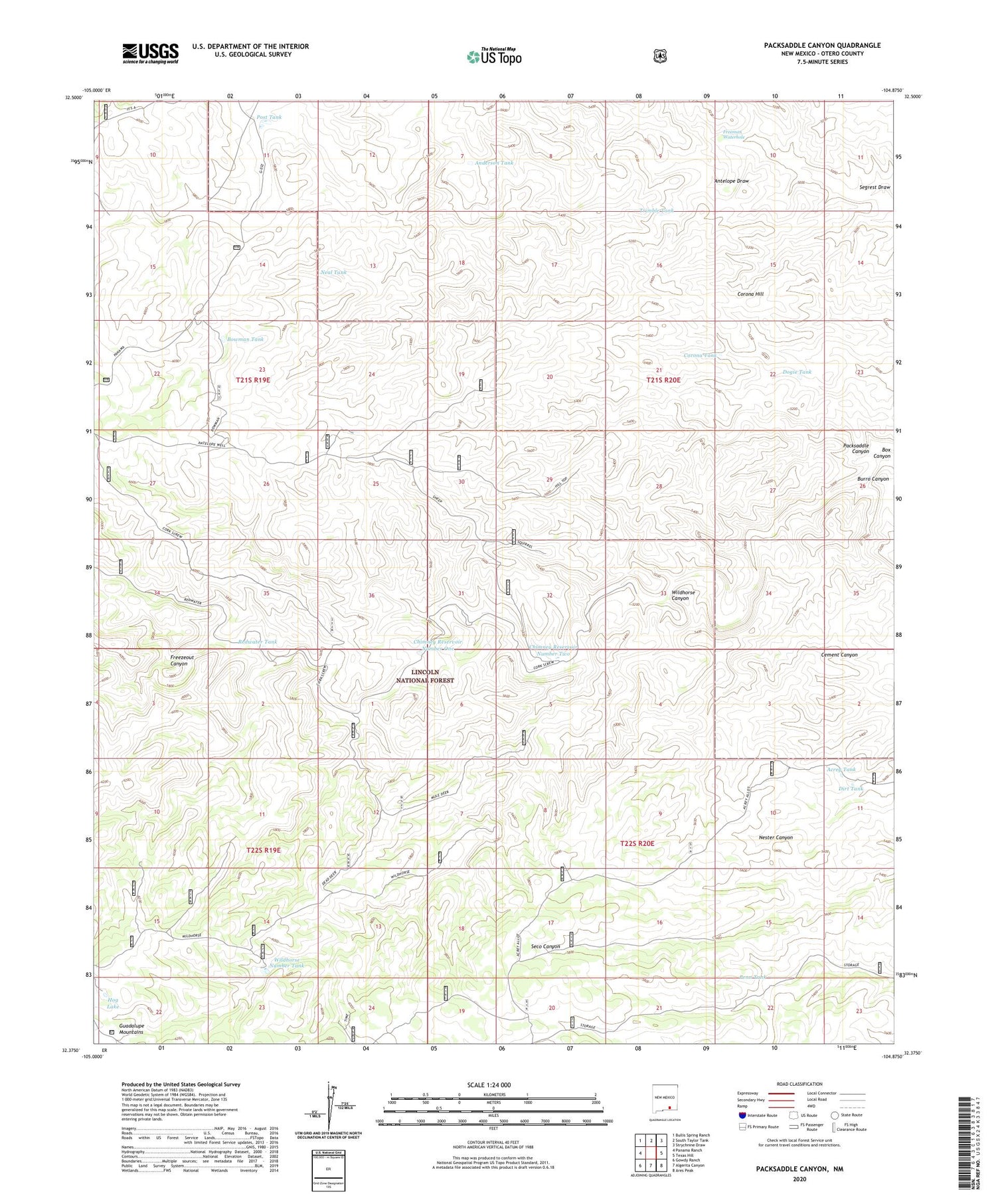 Packsaddle Canyon New Mexico US Topo Map Image