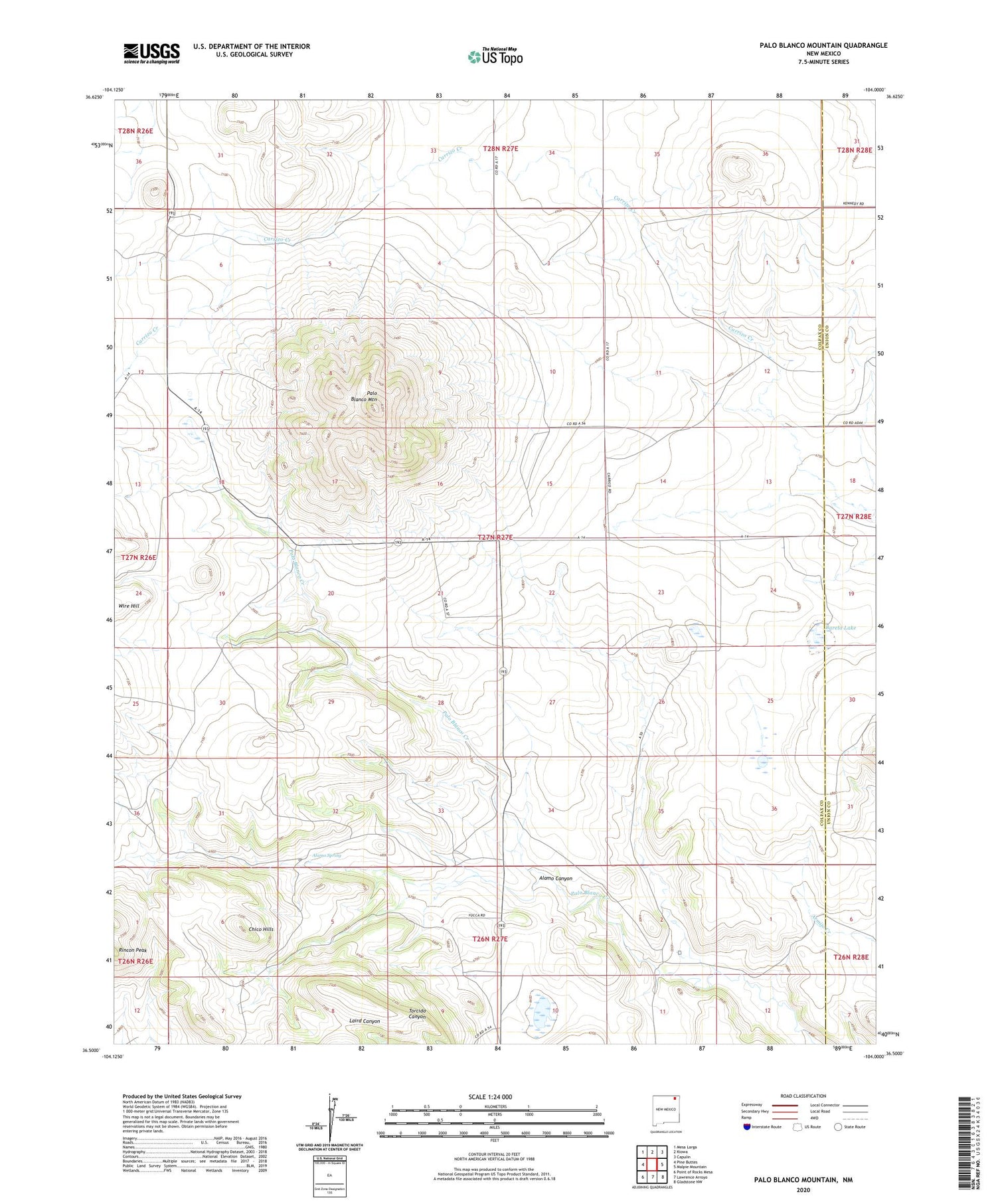 Palo Blanco Mountain New Mexico US Topo Map Image
