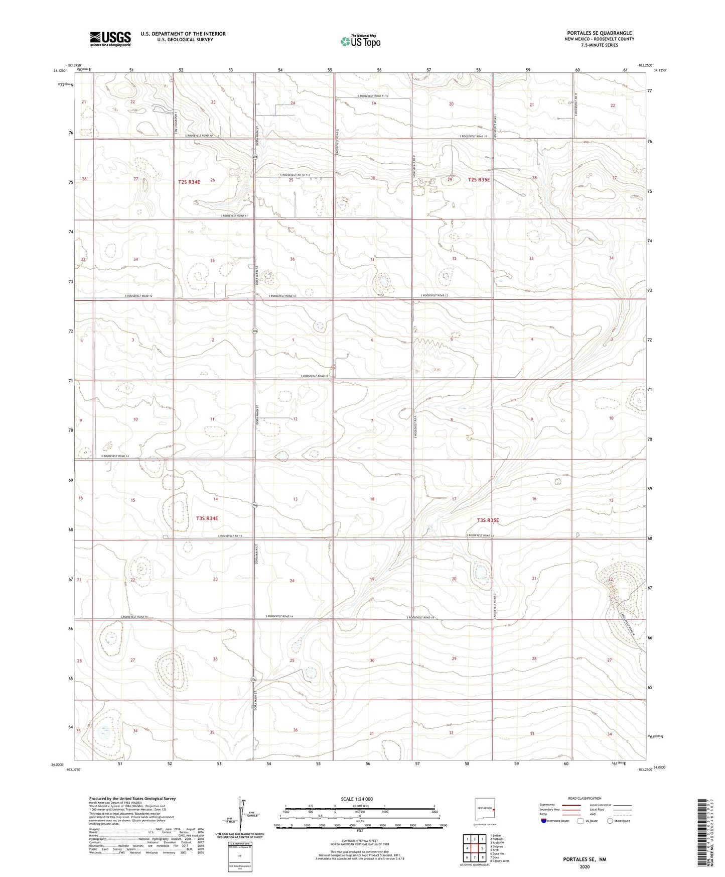 Portales SE New Mexico US Topo Map Image