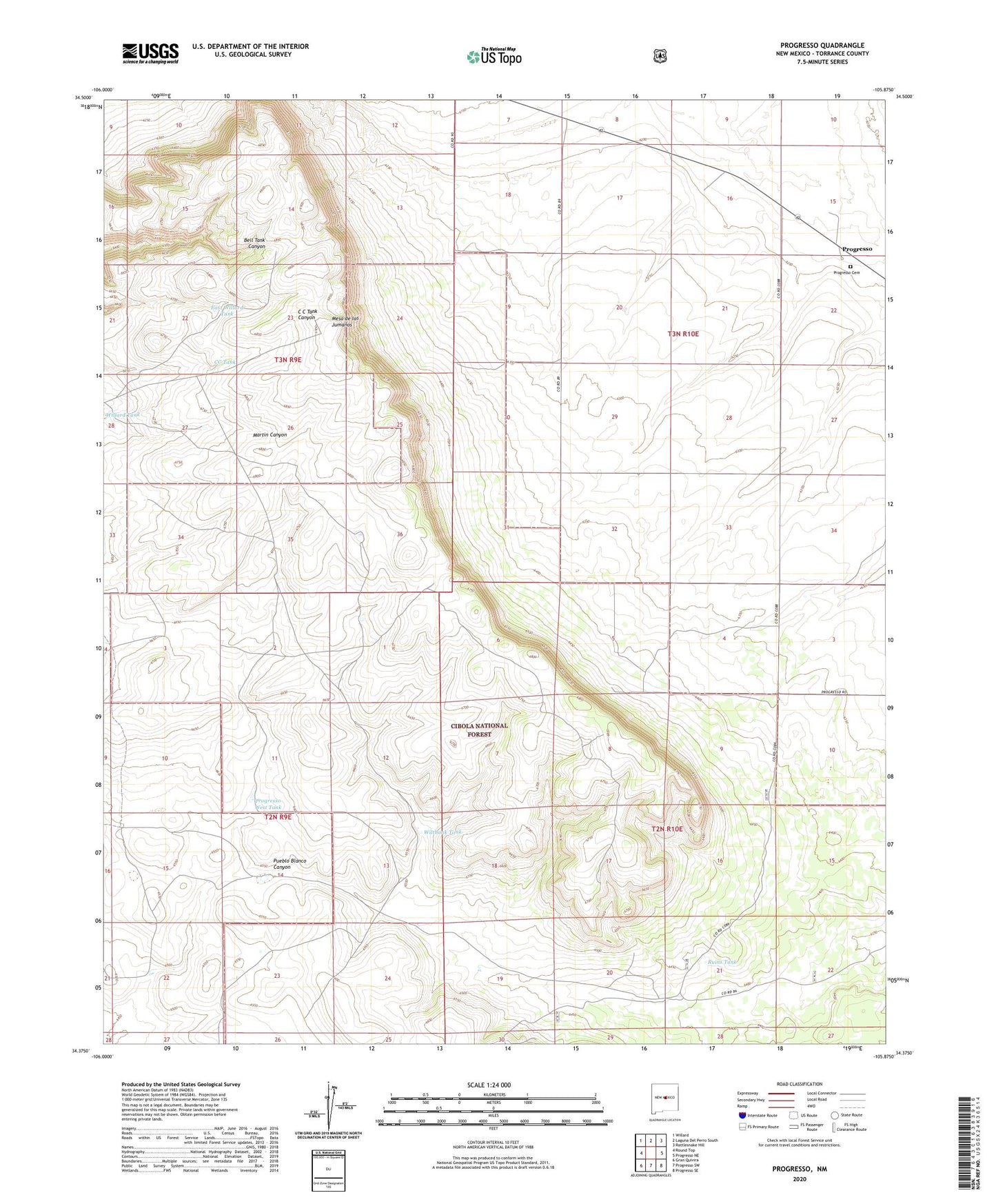 Progresso New Mexico US Topo Map Image