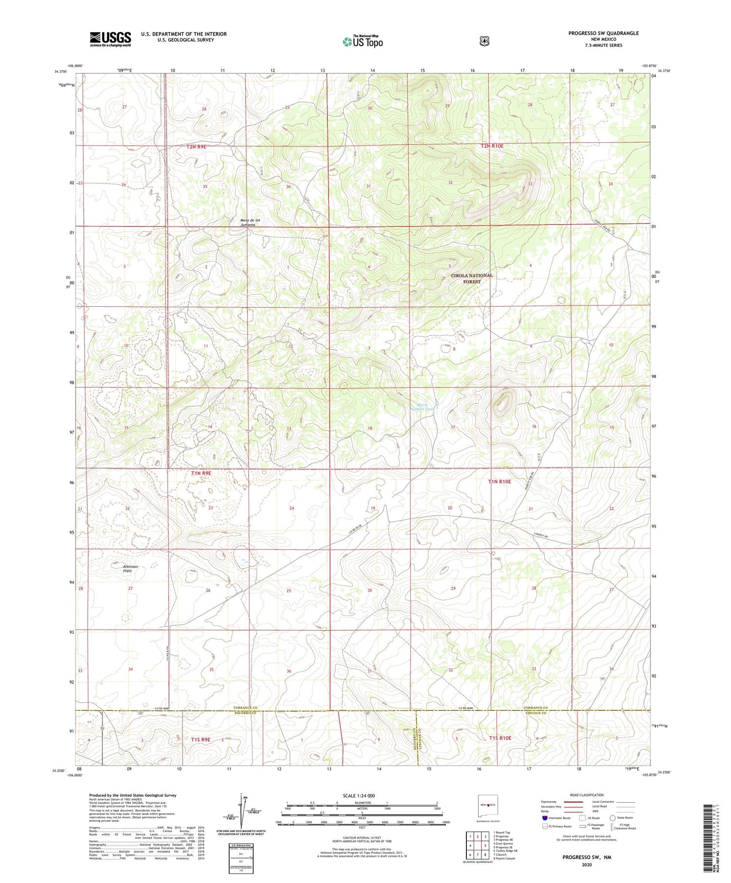 Progresso SW New Mexico US Topo Map Image