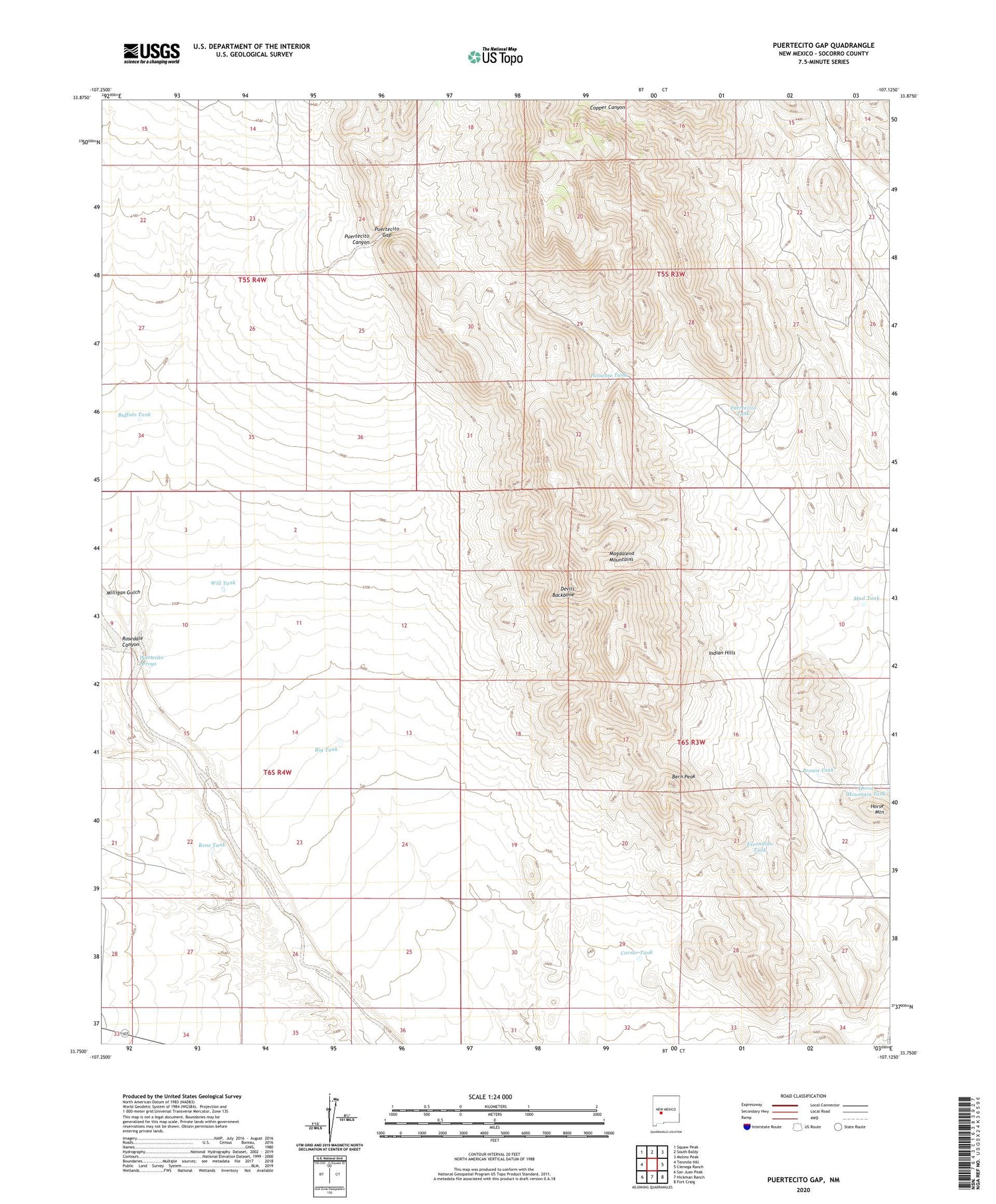 Puertecito Gap New Mexico US Topo Map Image