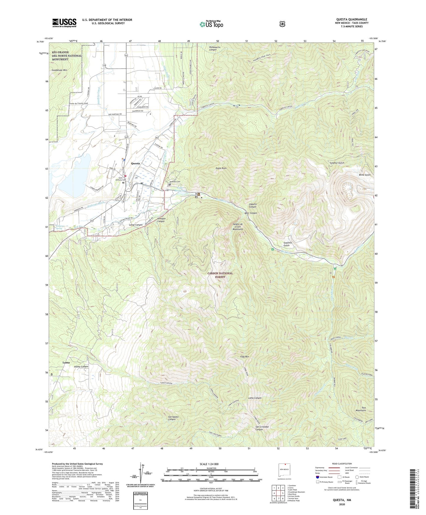 Questa New Mexico US Topo Map Image