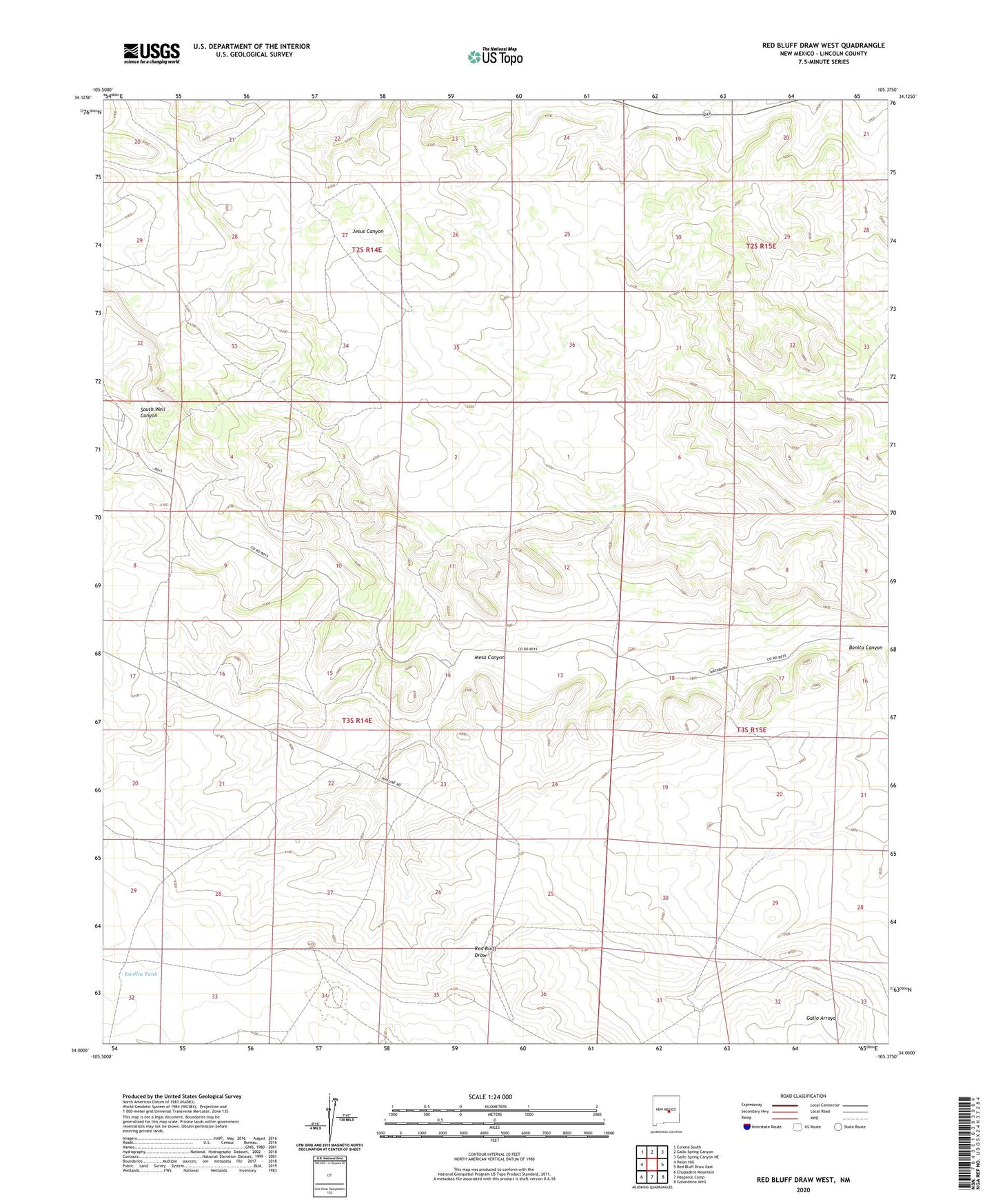 Red Bluff Draw West New Mexico US Topo Map Image