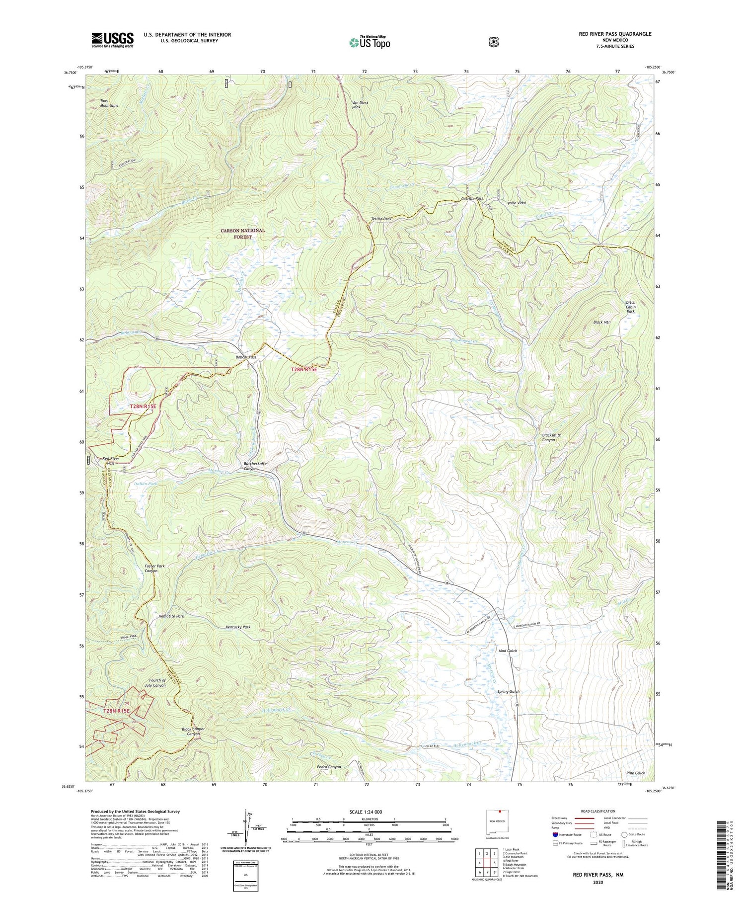 Red River Pass New Mexico US Topo Map Image
