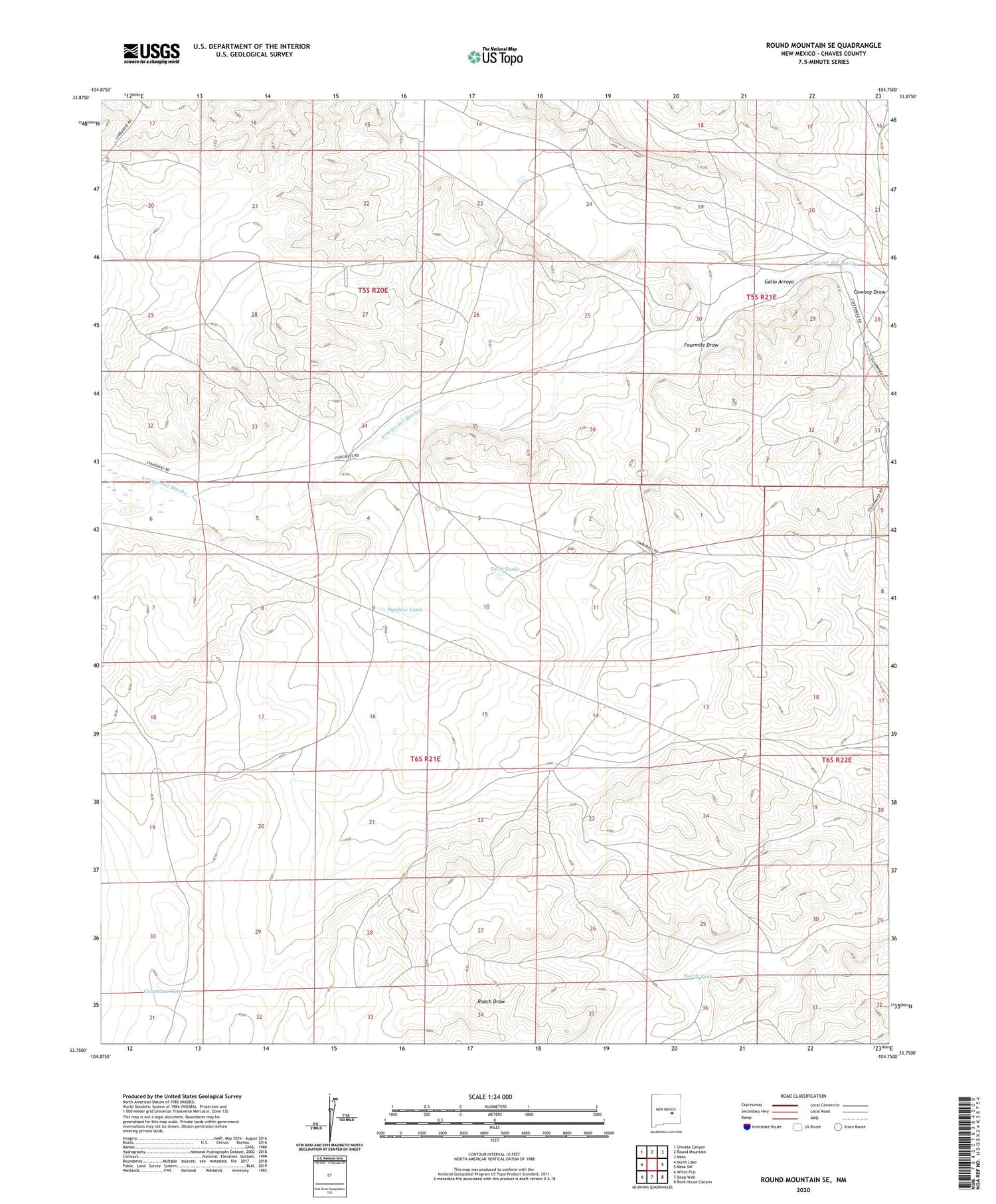 Round Mountain SE New Mexico US Topo Map Image