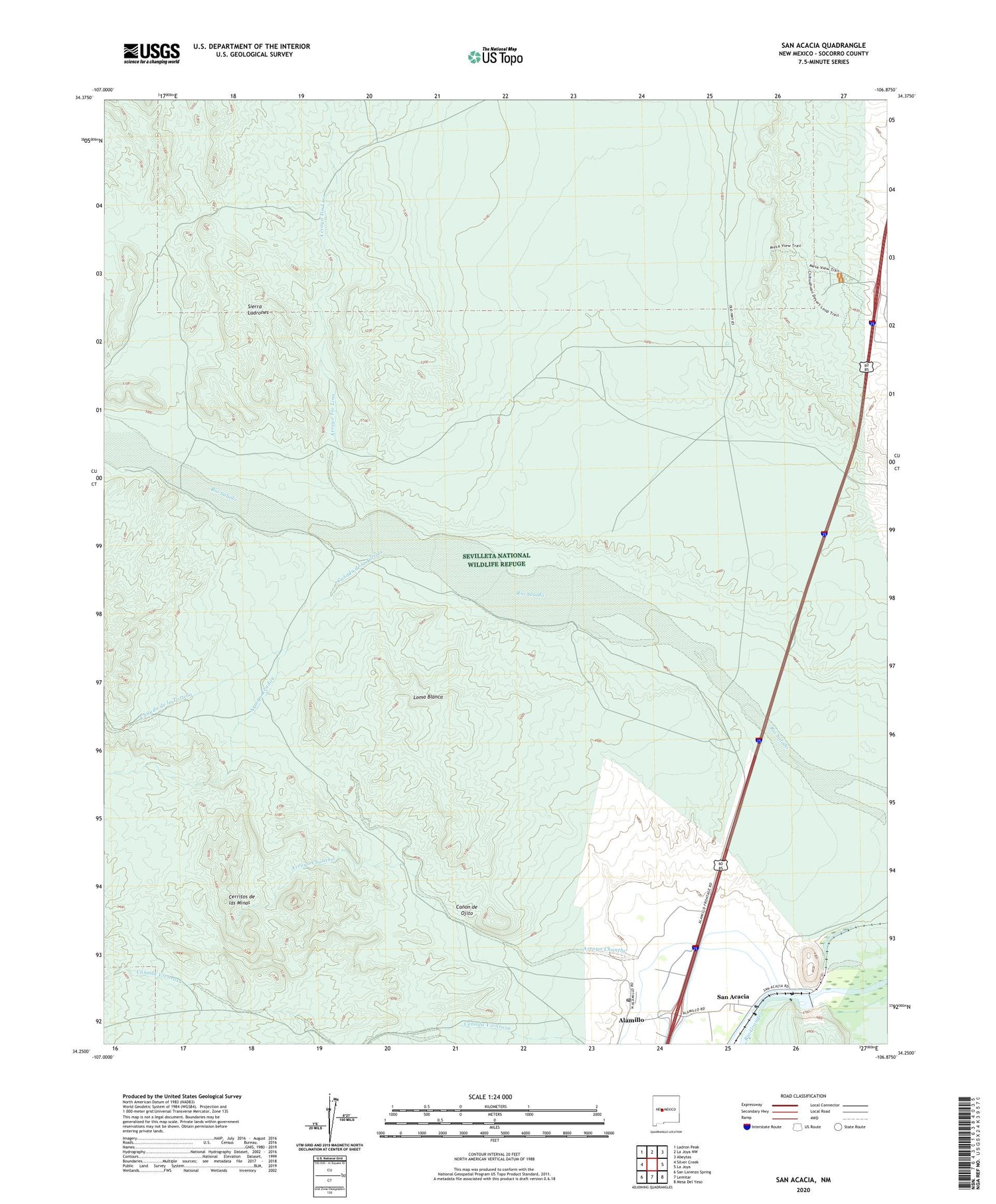 San Acacia New Mexico US Topo Map Image
