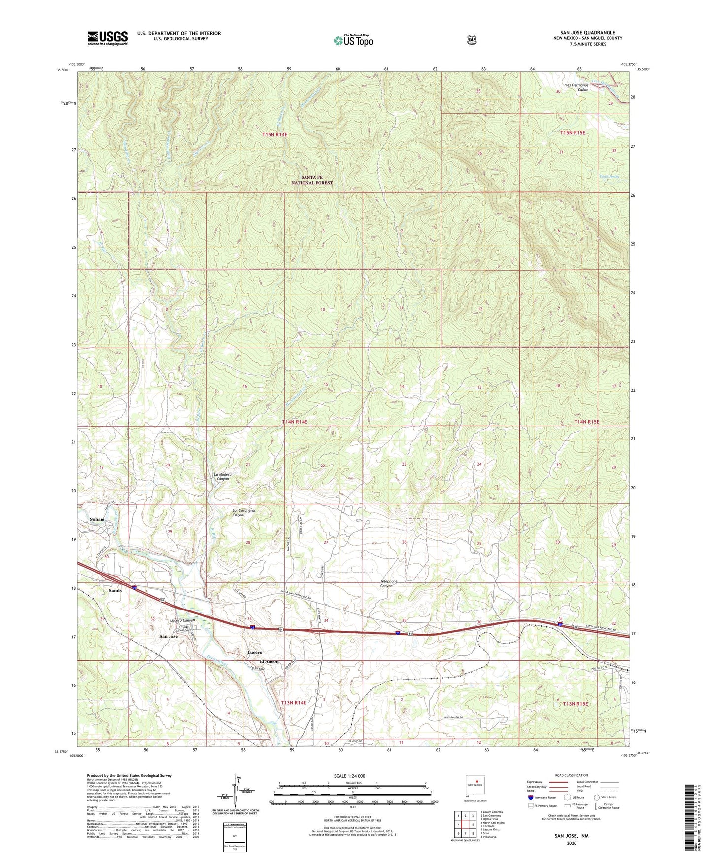 San Jose New Mexico US Topo Map Image