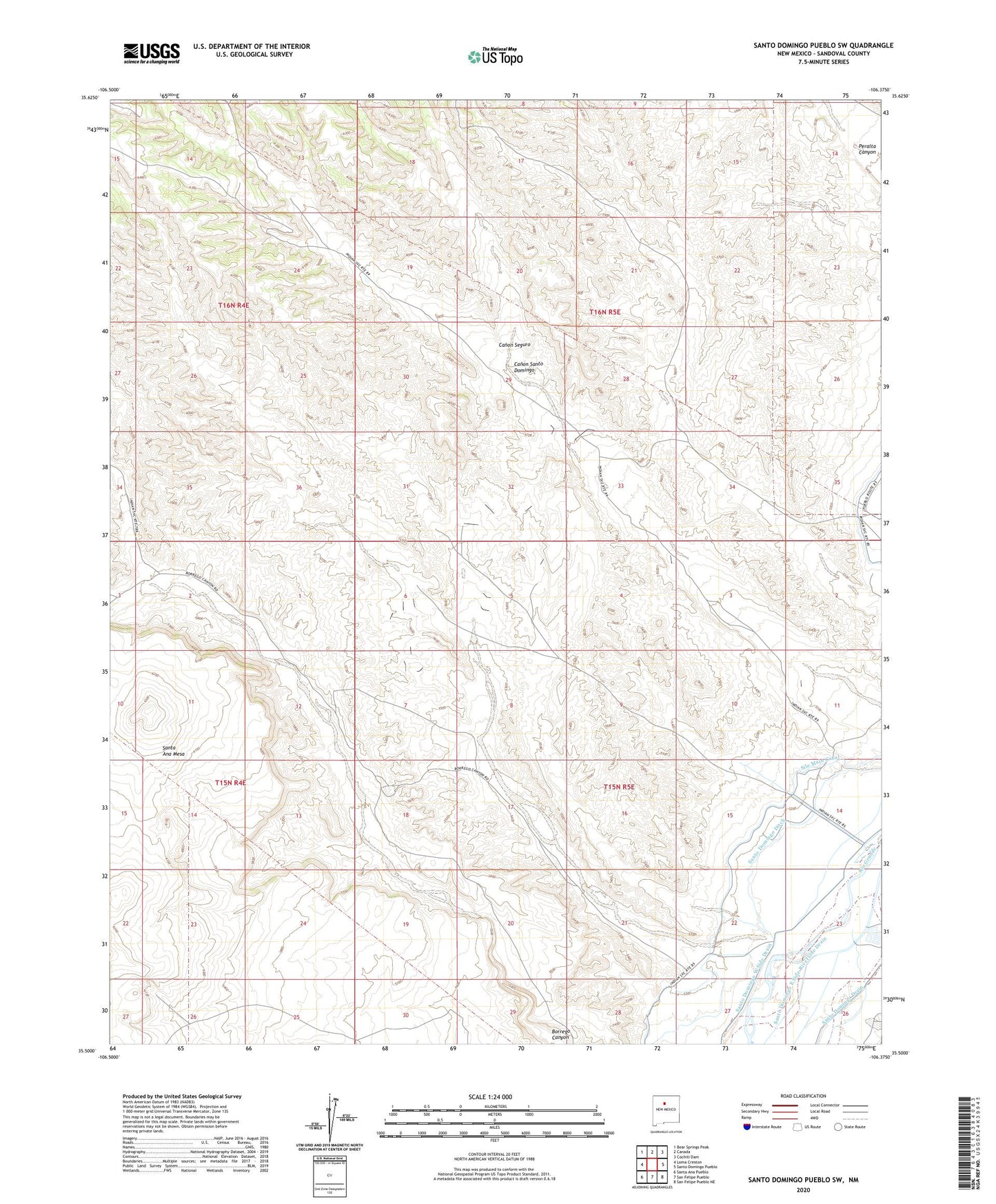 Santo Domingo Pueblo SW New Mexico US Topo Map Image