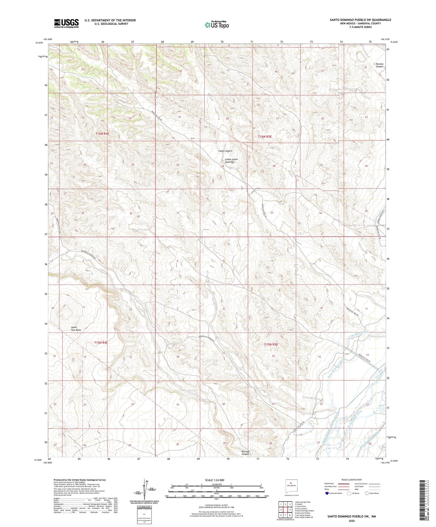 Santo Domingo Pueblo SW New Mexico US Topo Map Image