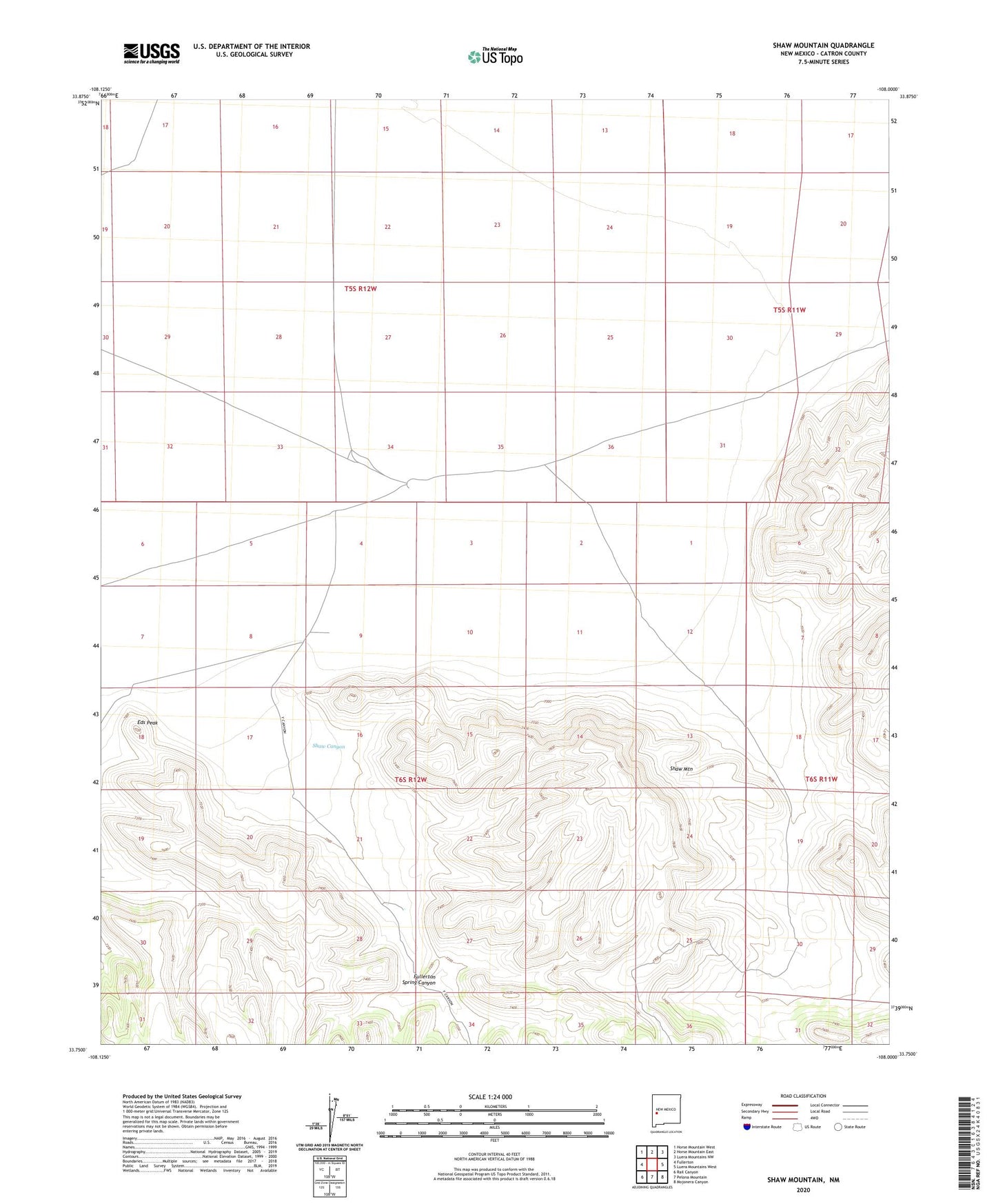 Shaw Mountain New Mexico US Topo Map Image