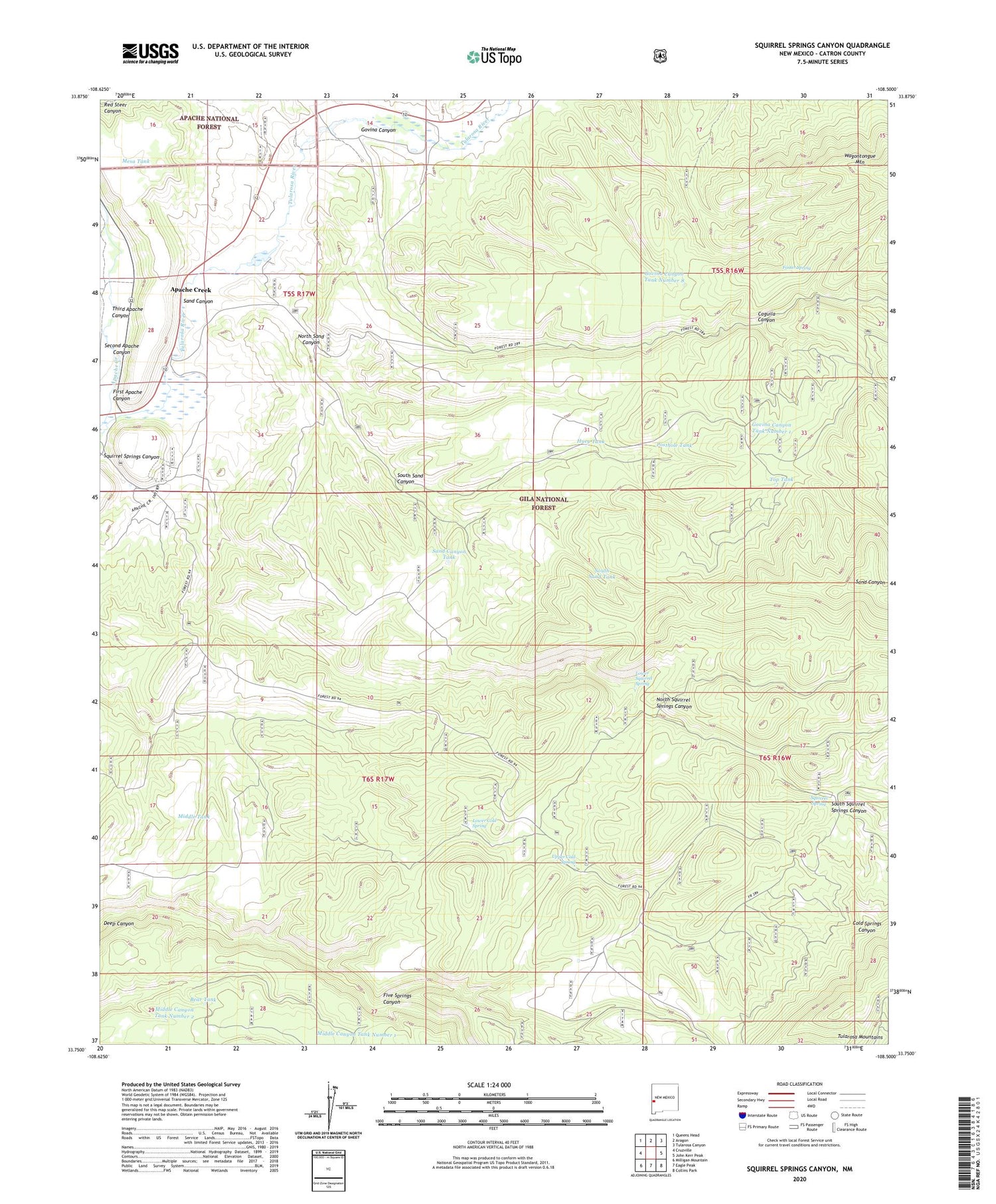 Squirrel Springs Canyon New Mexico US Topo Map Image