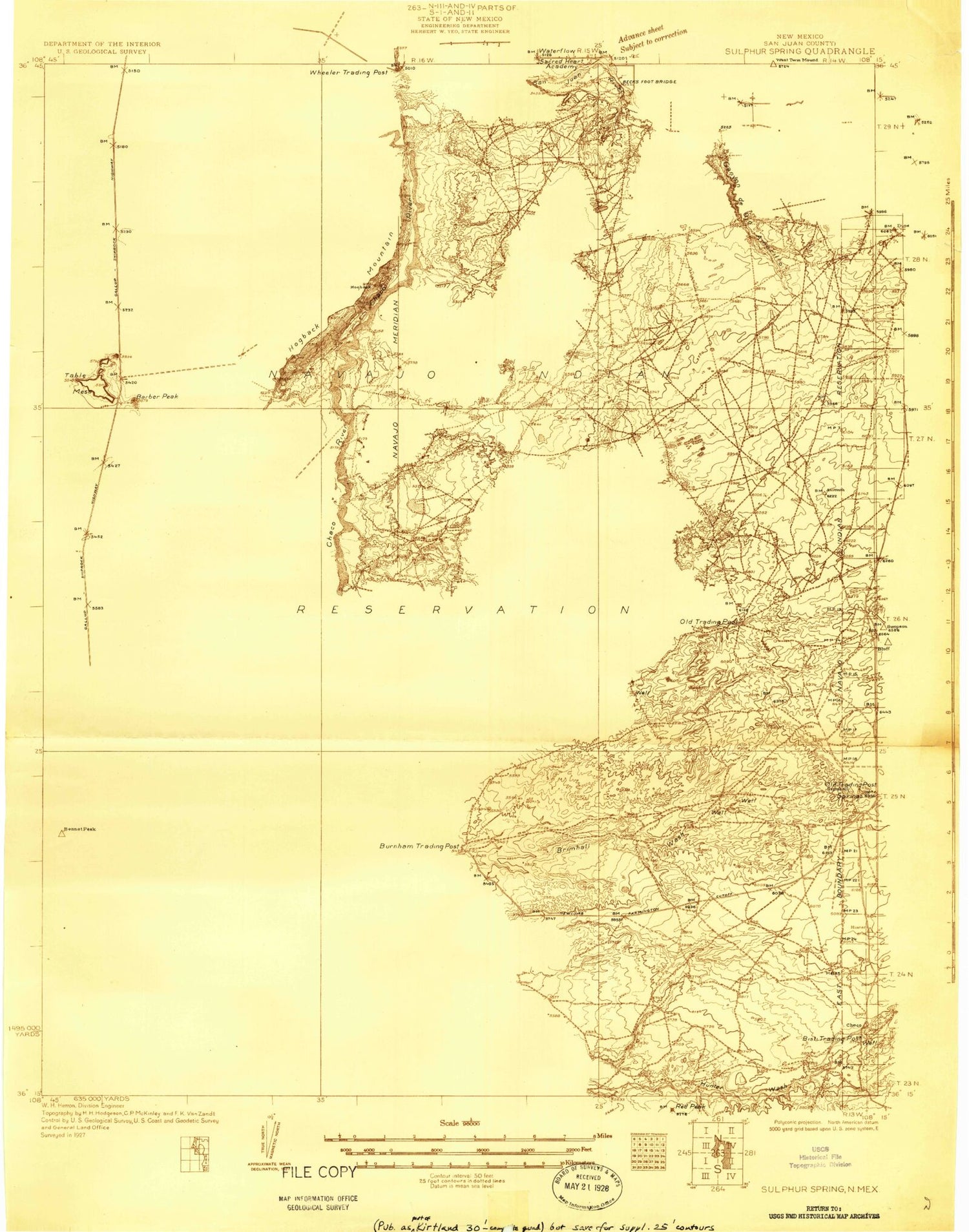 Historic 1927 Kirtland New Mexico 30'x30' Topo Map Image