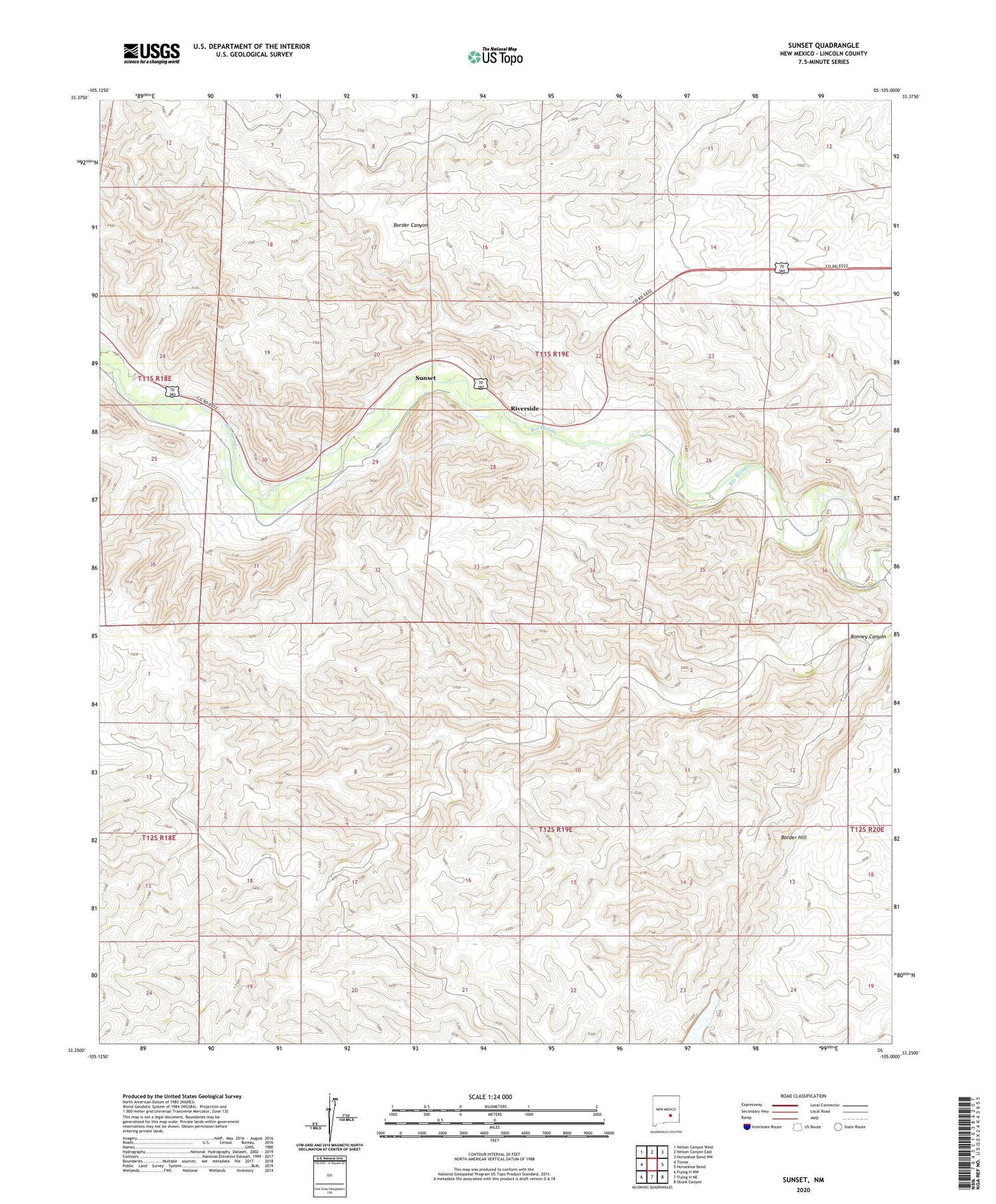 Sunset New Mexico US Topo Map Image