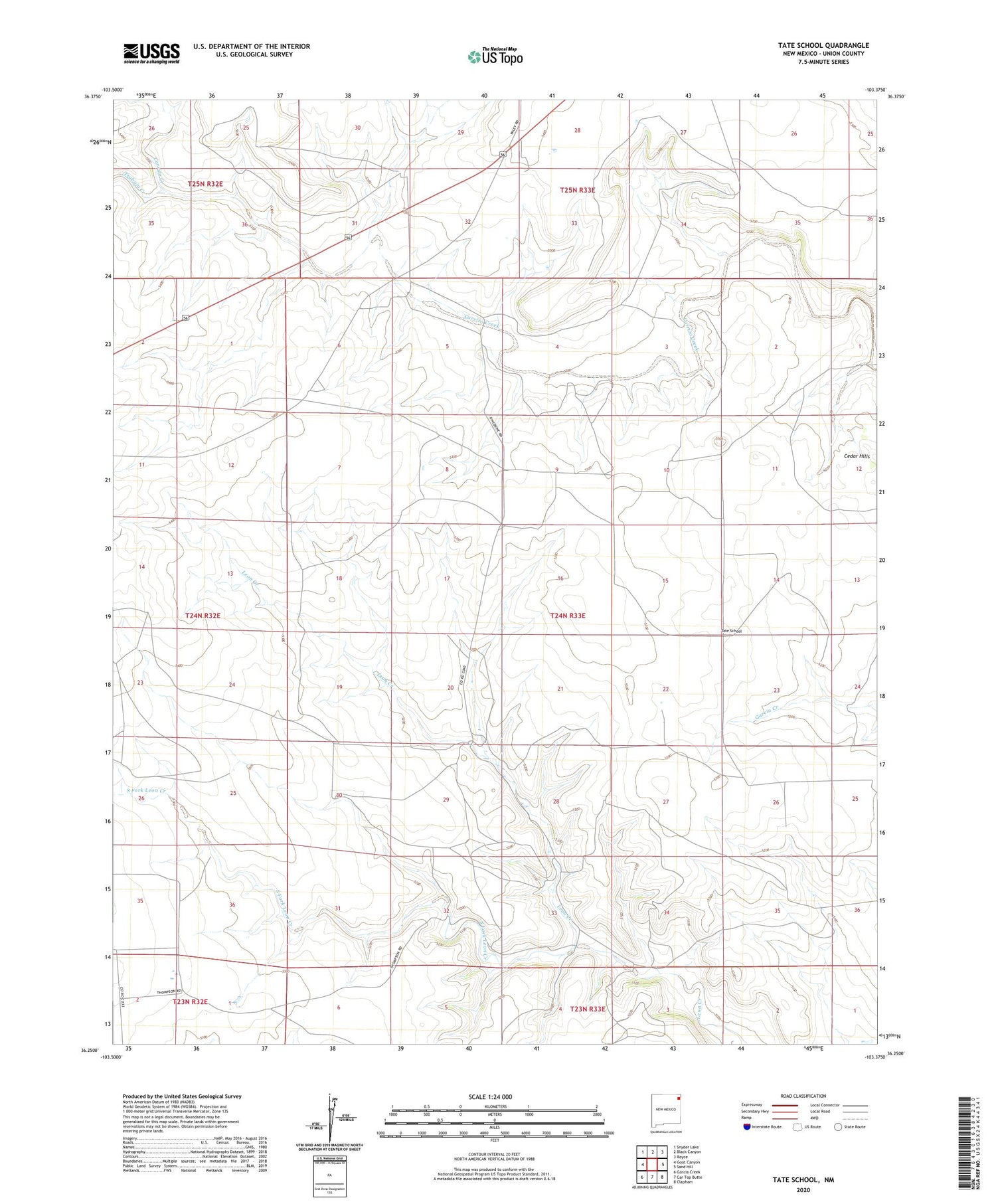 Tate School New Mexico US Topo Map Image