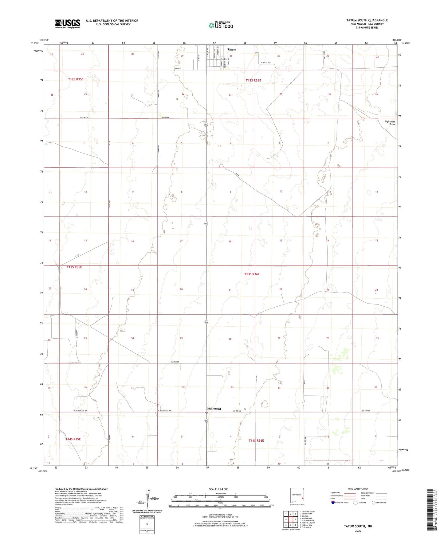 Tatum South New Mexico US Topo Map Image
