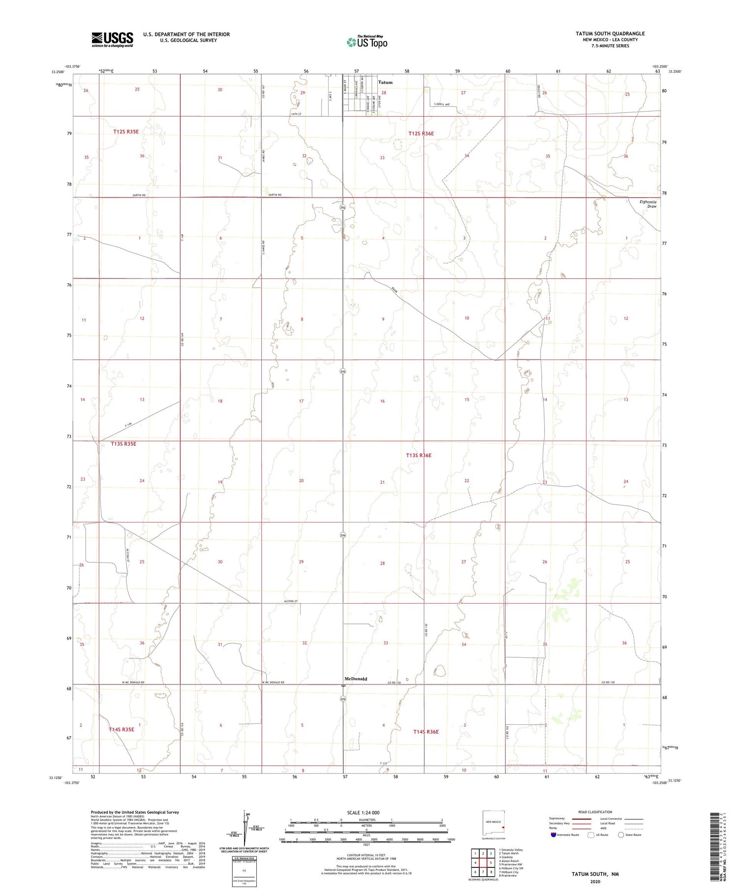 Tatum South New Mexico US Topo Map Image