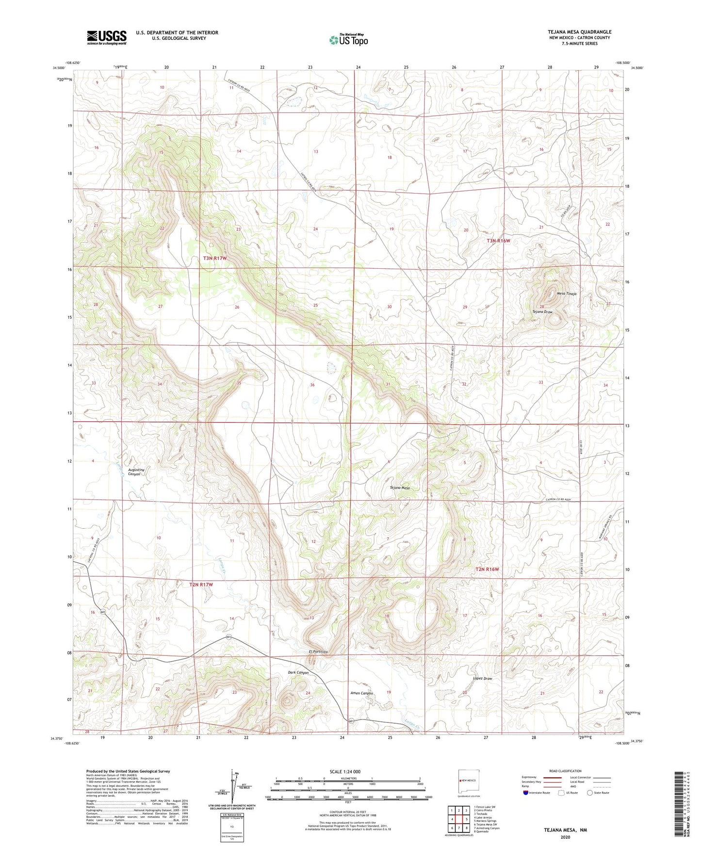 Tejana Mesa New Mexico US Topo Map Image
