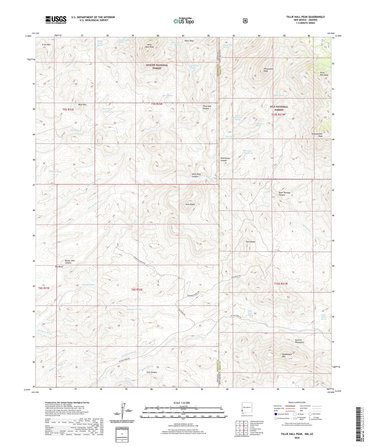 Tillie Hall Peak New Mexico US Topo Map Image