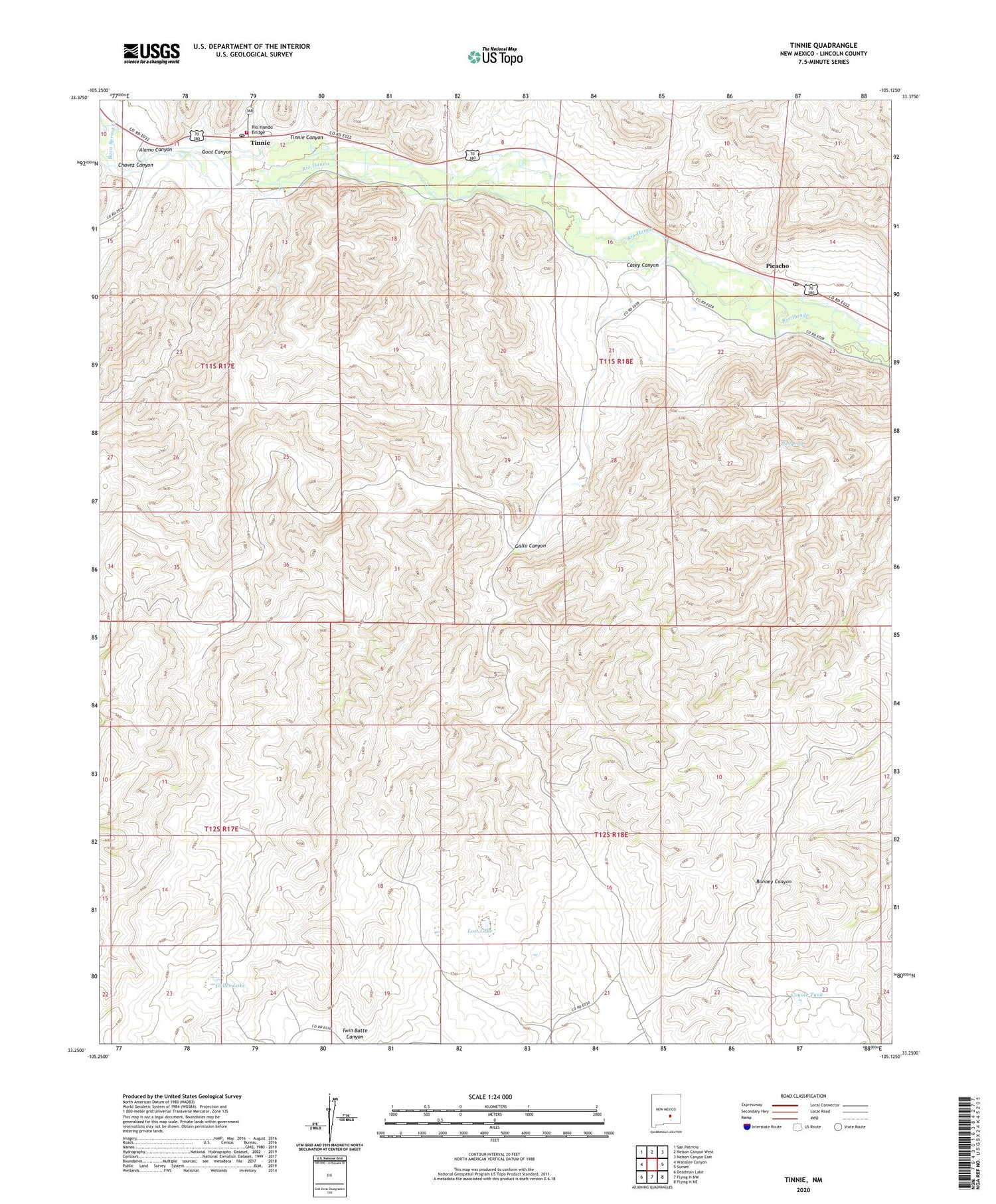 Tinnie New Mexico US Topo Map Image