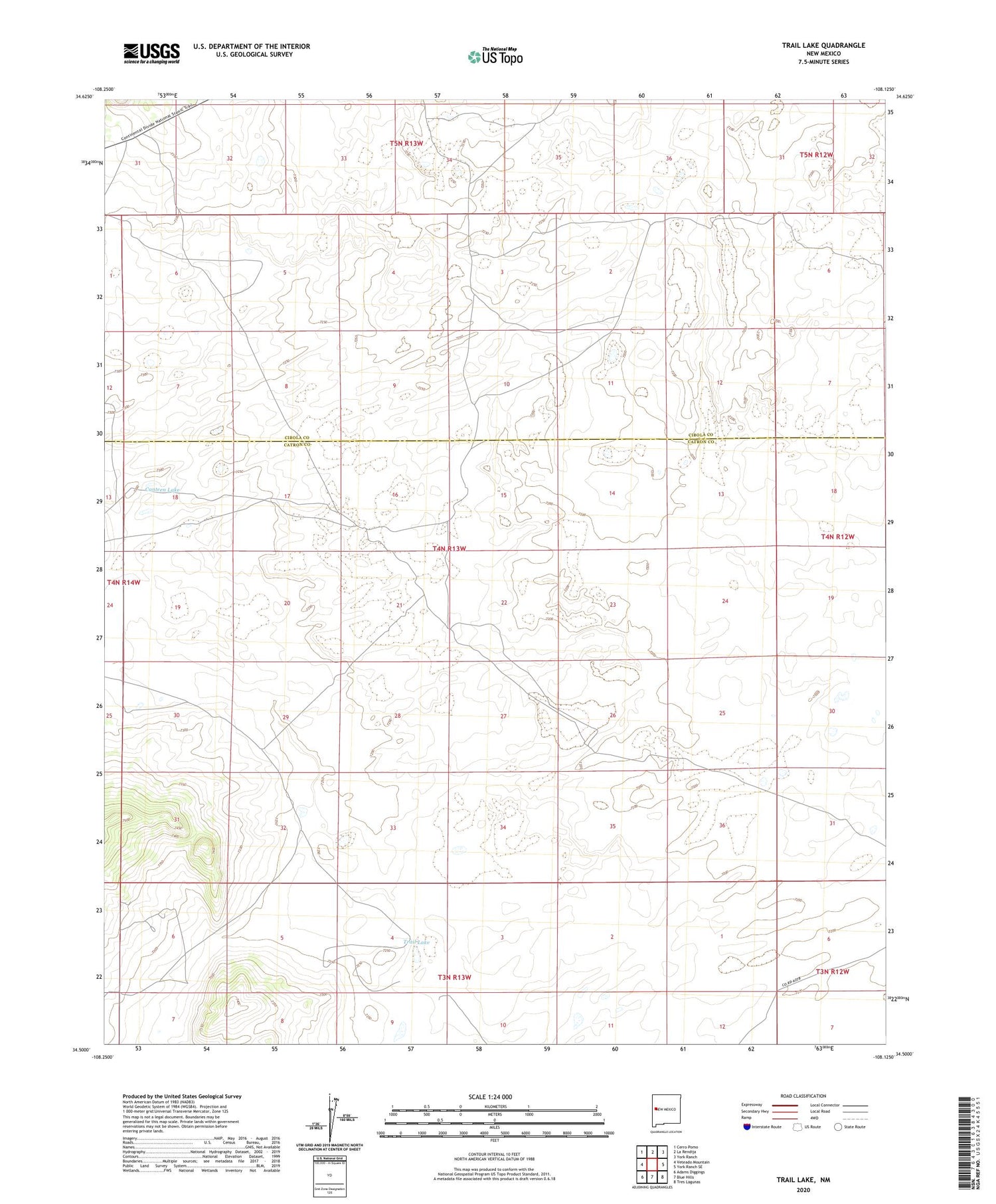 Trail Lake New Mexico US Topo Map Image