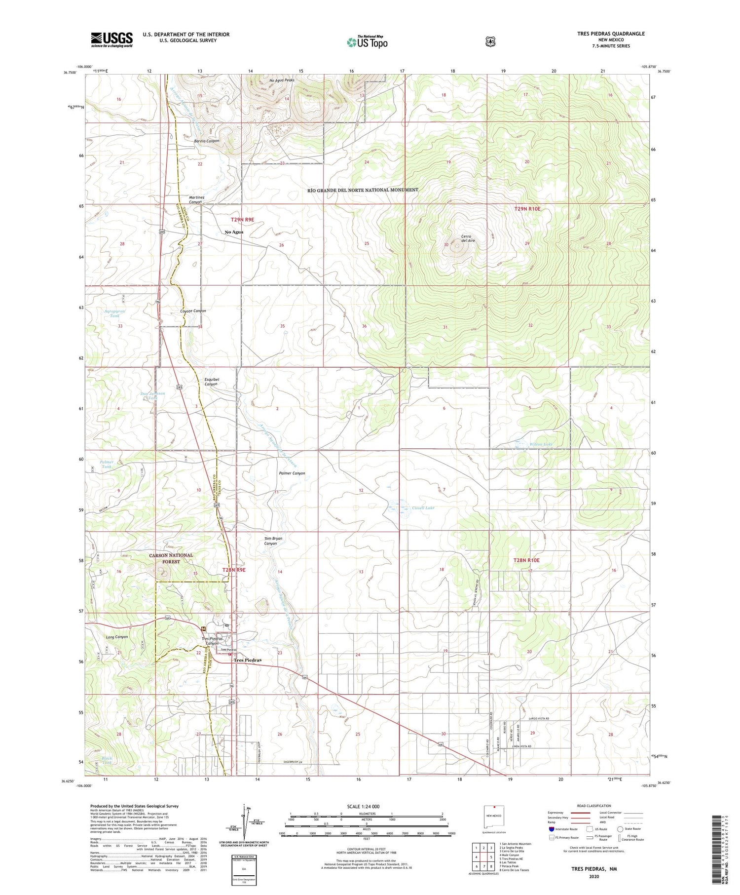 Tres Piedras New Mexico US Topo Map Image