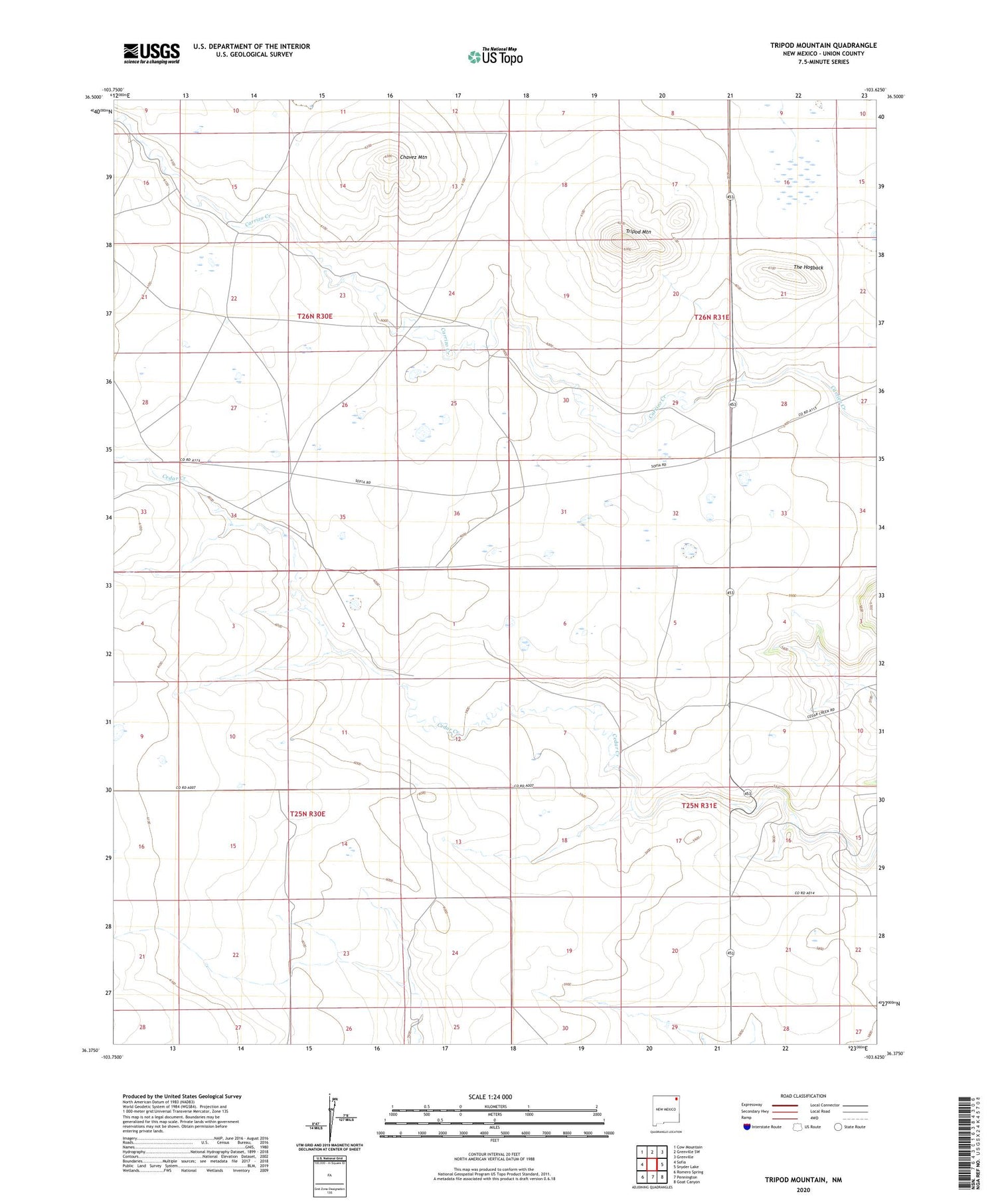 Tripod Mountain New Mexico US Topo Map Image