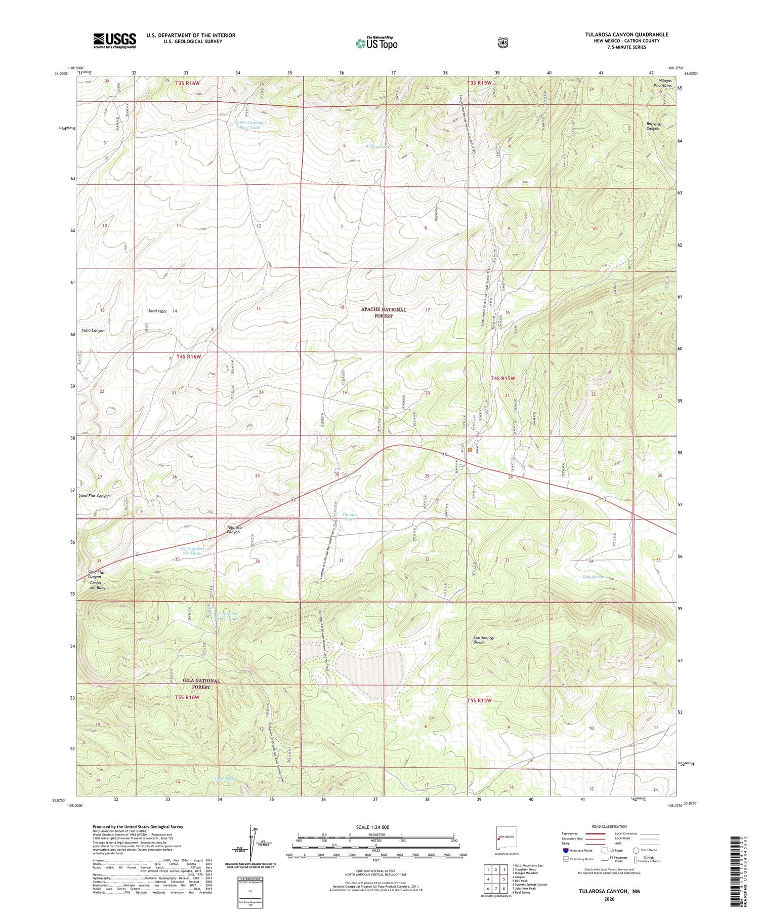 Tularosa Canyon New Mexico US Topo Map Image