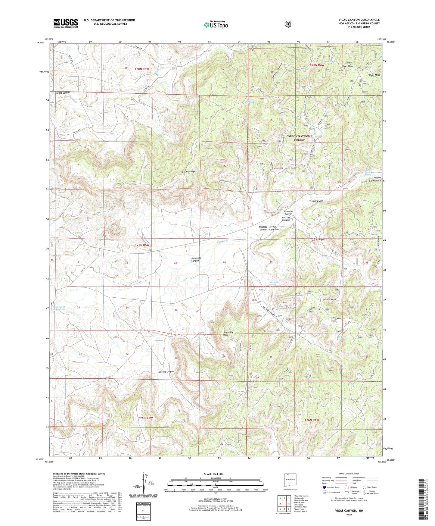 Vigas Canyon New Mexico US Topo Map Image