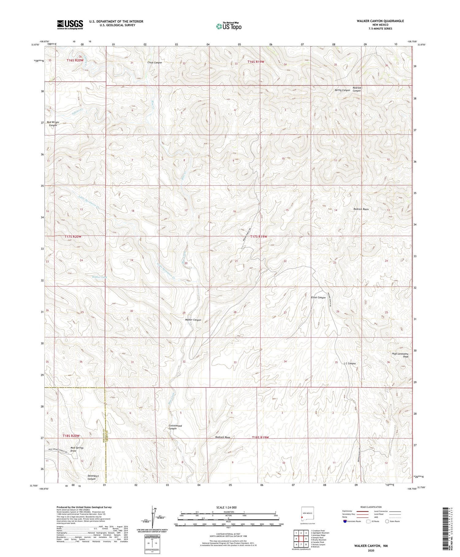 Walker Canyon New Mexico US Topo Map Image
