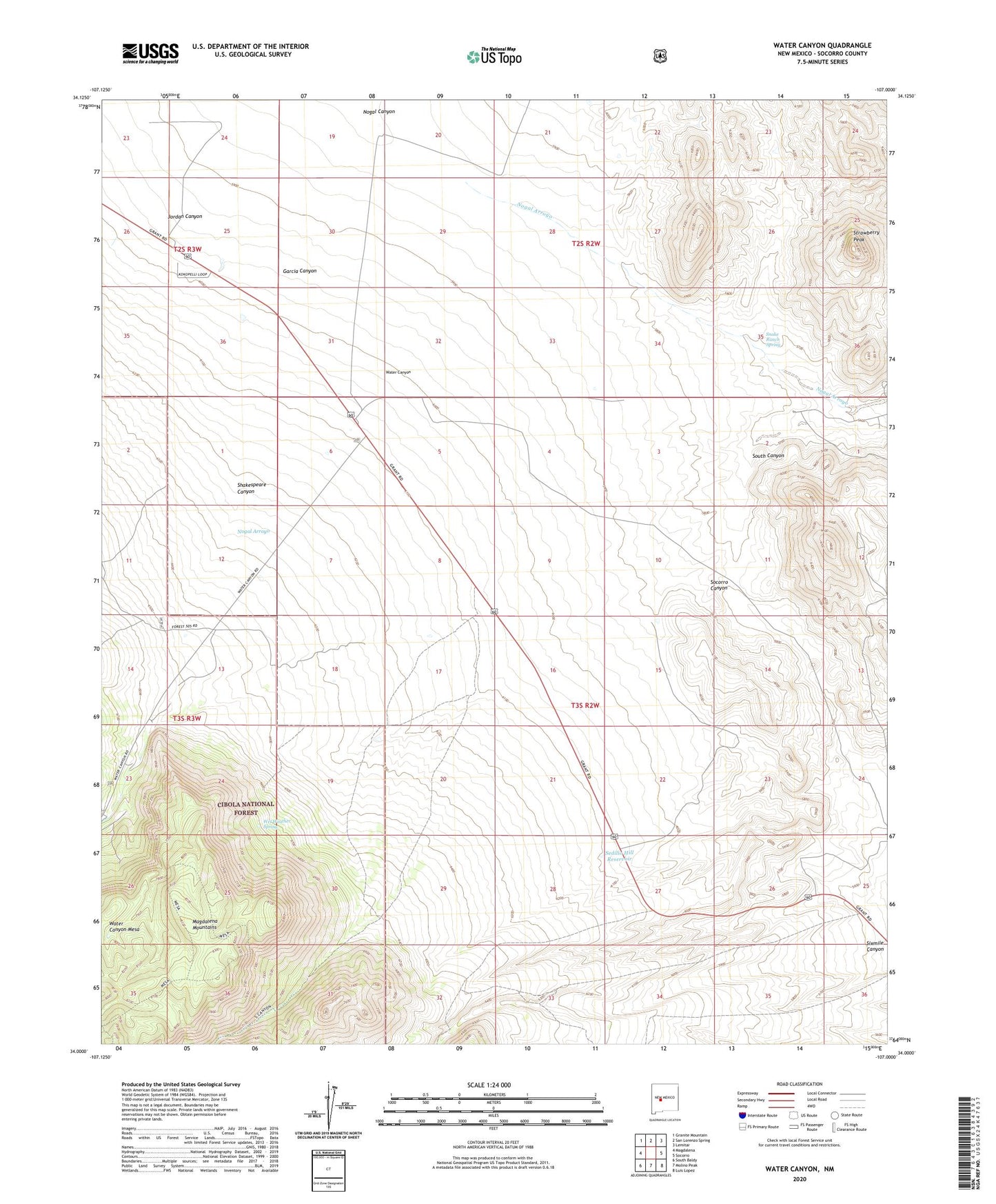 Water Canyon New Mexico US Topo Map Image