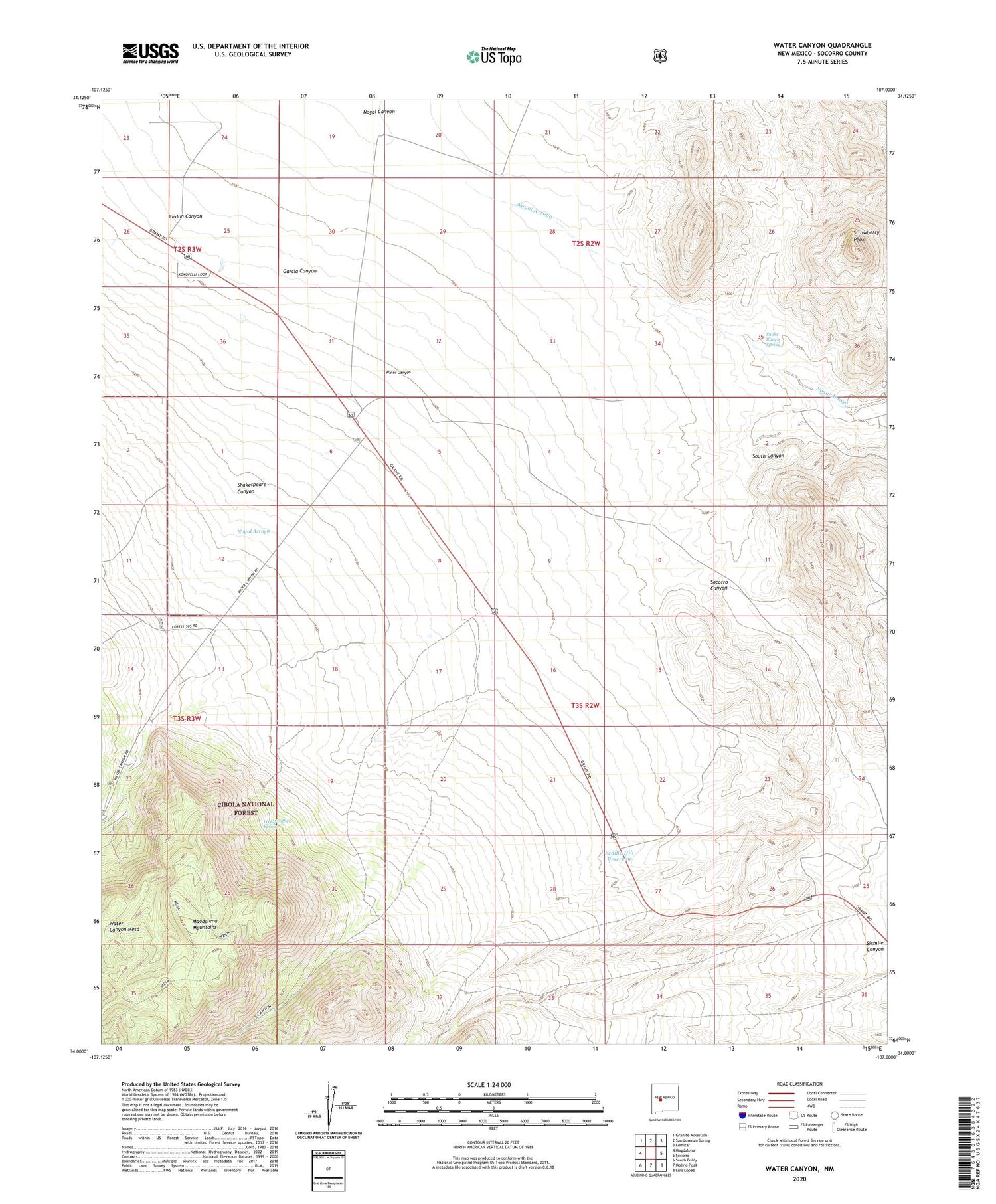 Water Canyon New Mexico US Topo Map Image