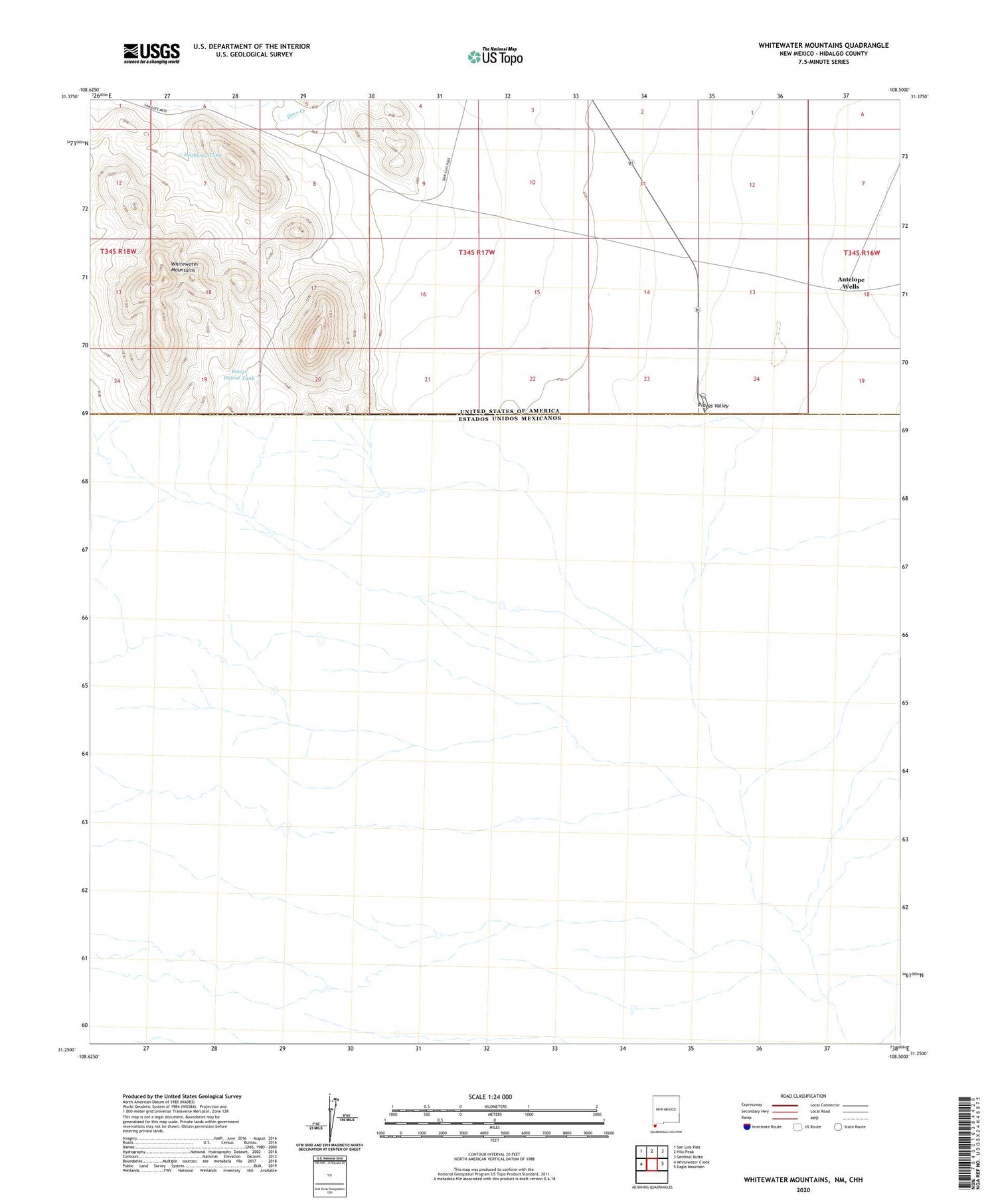 Whitewater Mountains New Mexico US Topo Map Image