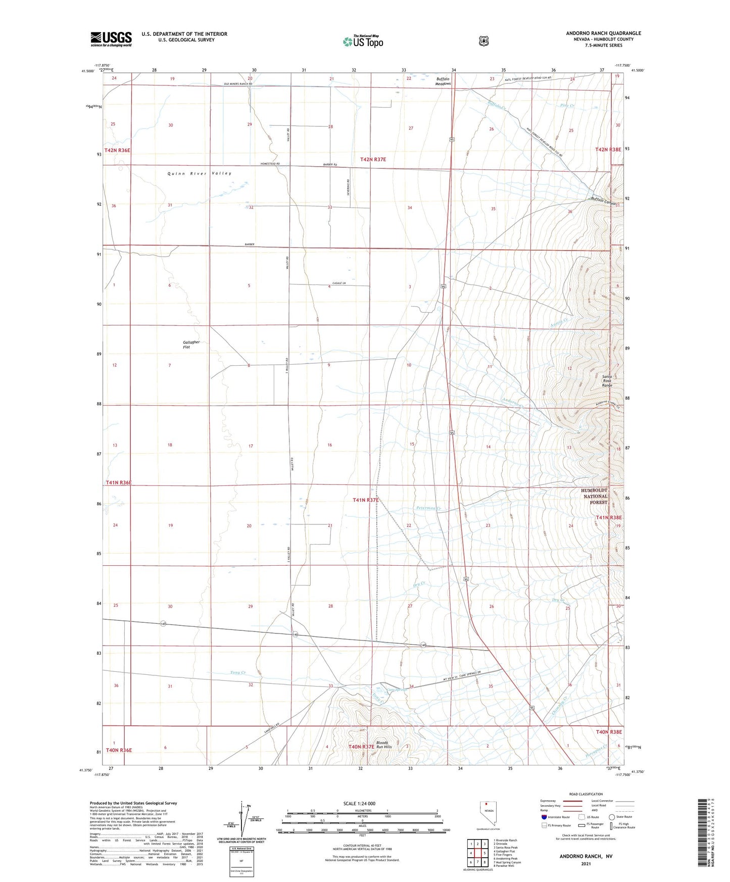 Andorno Ranch Nevada US Topo Map Image