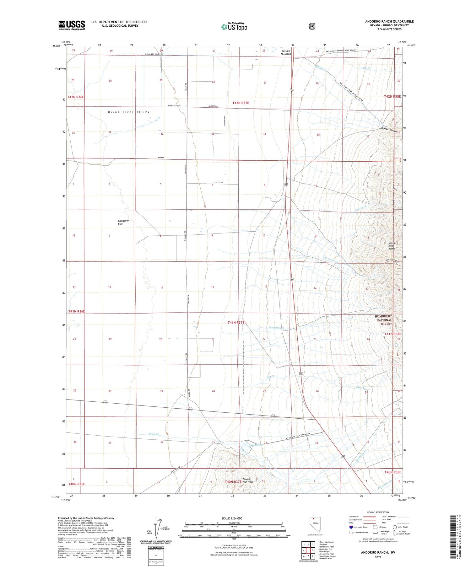 Andorno Ranch Nevada US Topo Map Image