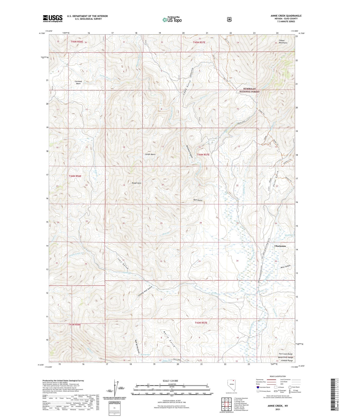 Annie Creek Nevada US Topo Map Image