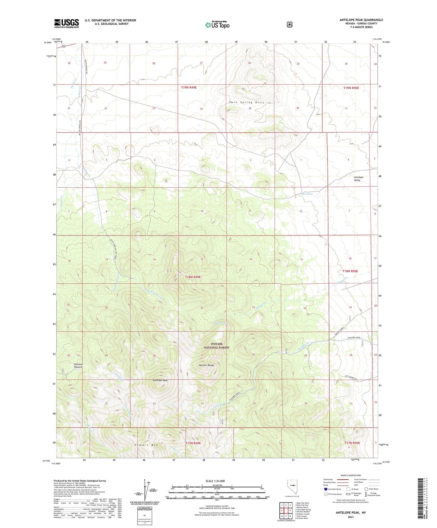 Antelope Peak Nevada US Topo Map Image