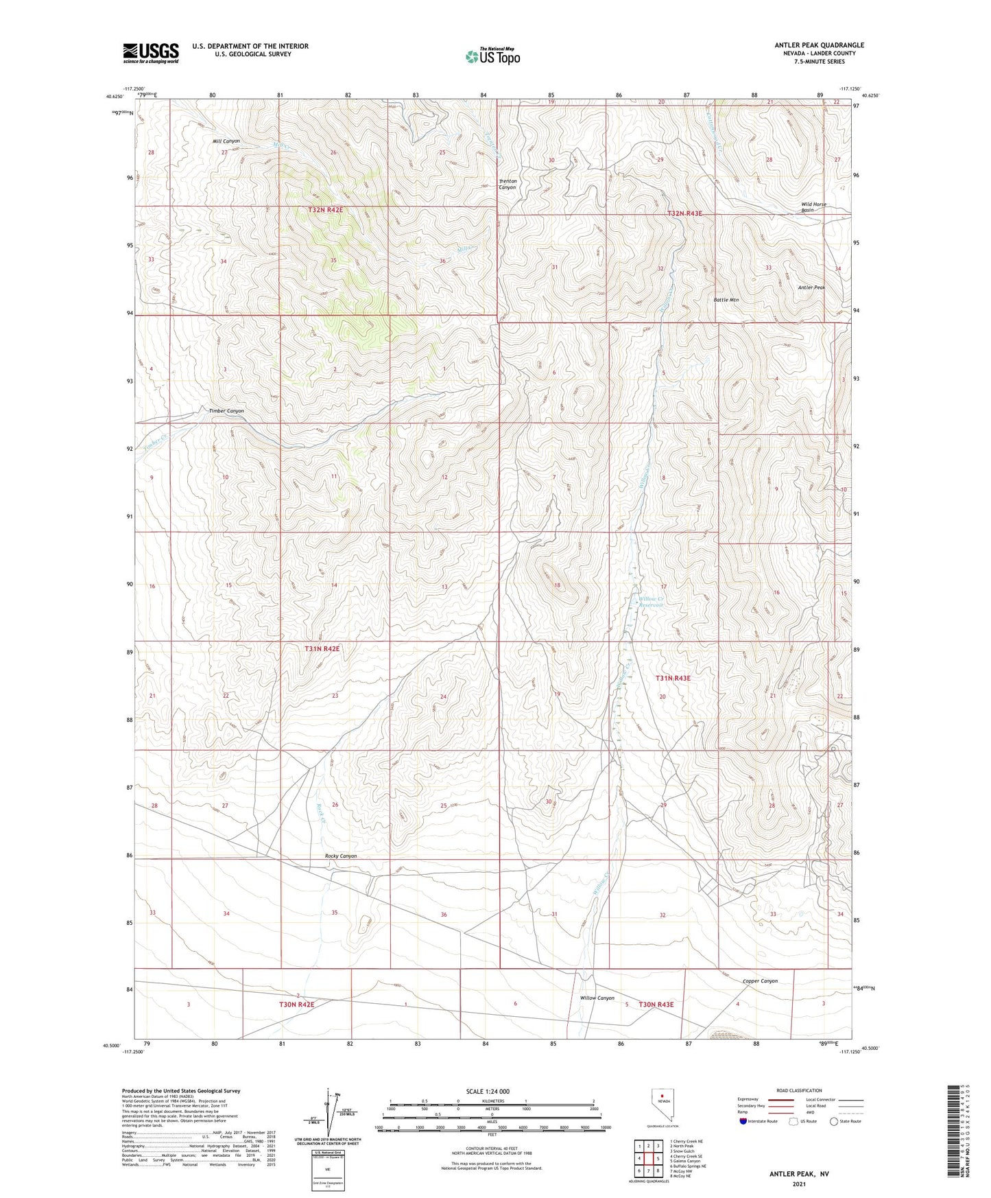 Antler Peak Nevada US Topo Map Image