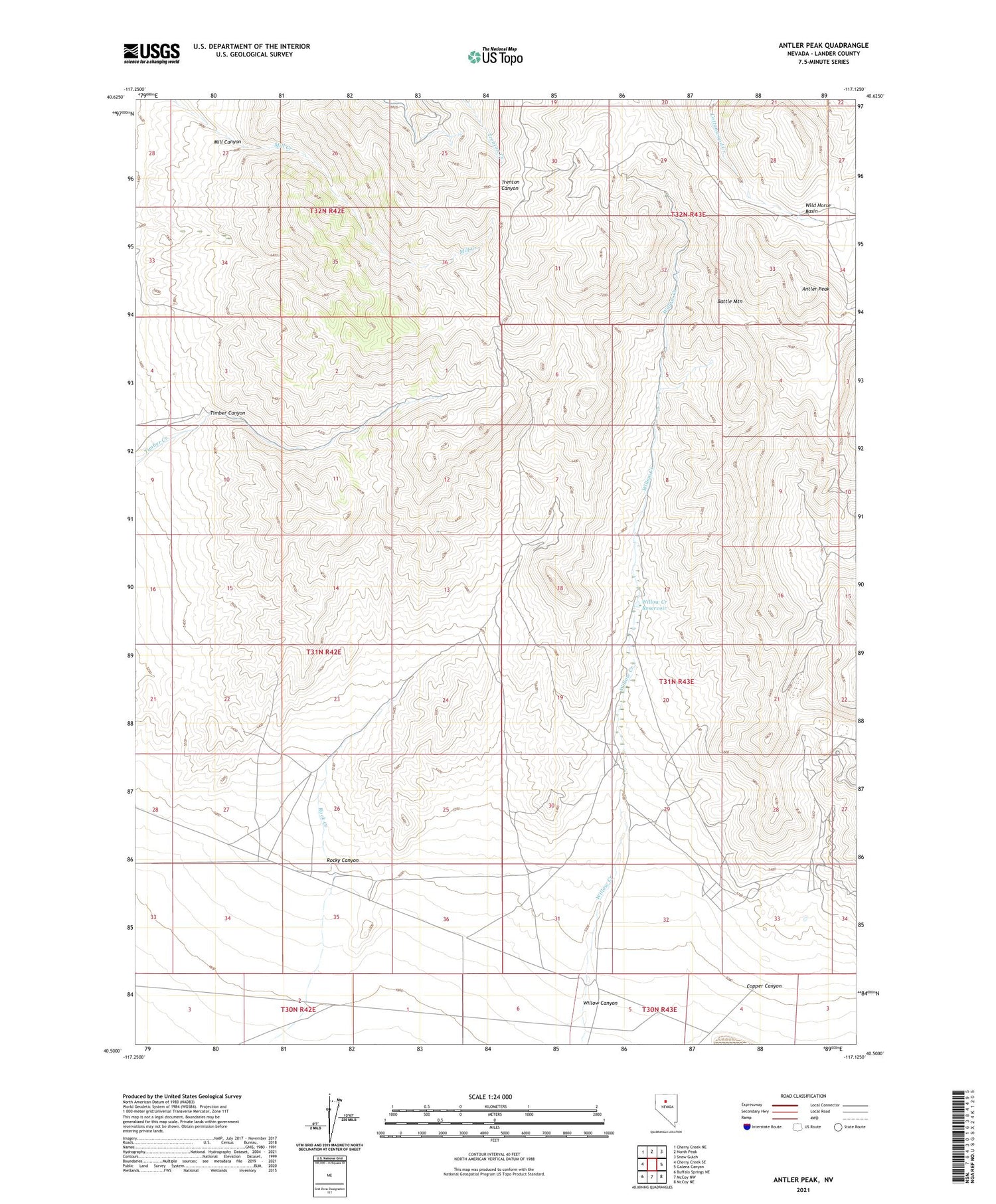 Antler Peak Nevada US Topo Map Image